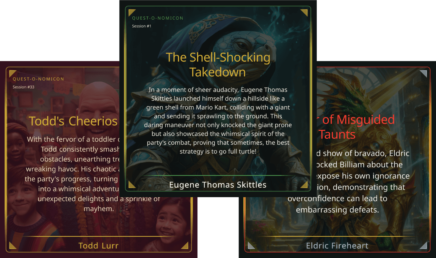Hero Award card showing a session award for a player character