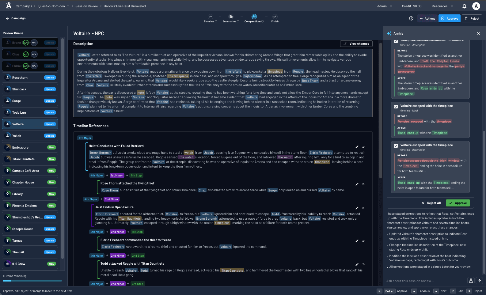 Redesigned Session Review interface in Archivist