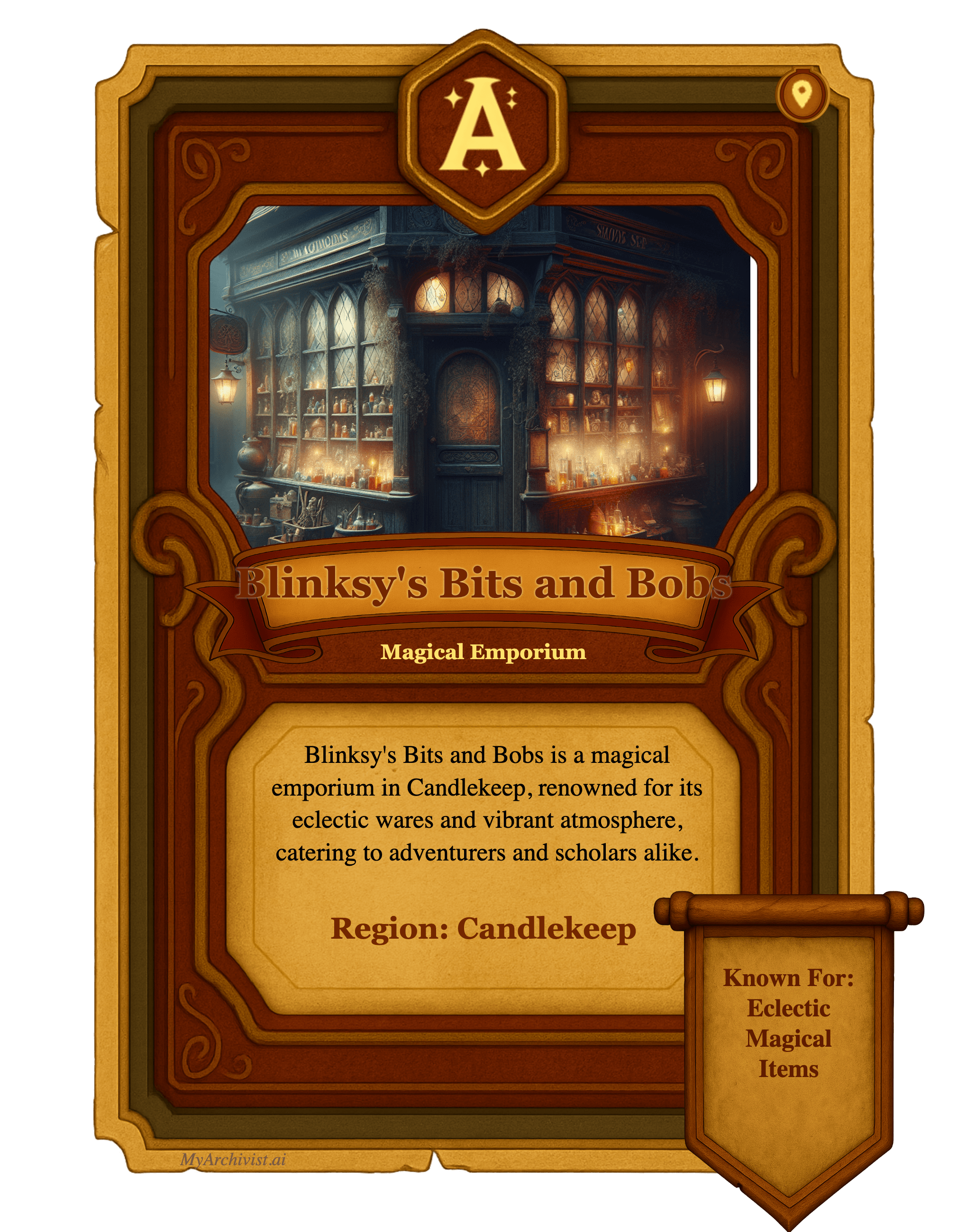 Blinksy's Bits and Bobs trading card - Location from Quest-o-Nomicon