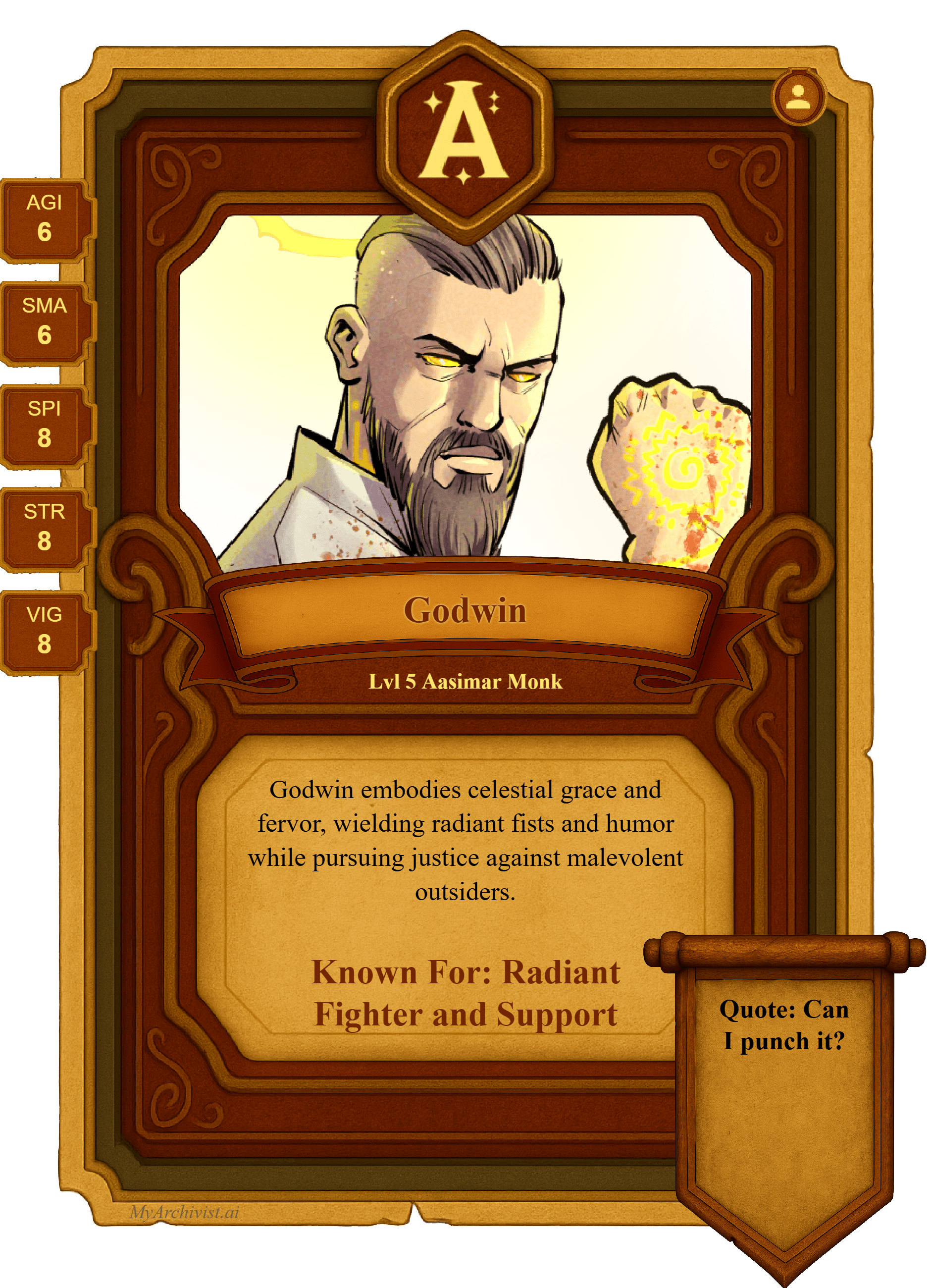 Godwin trading card - Character from Strange Aeons