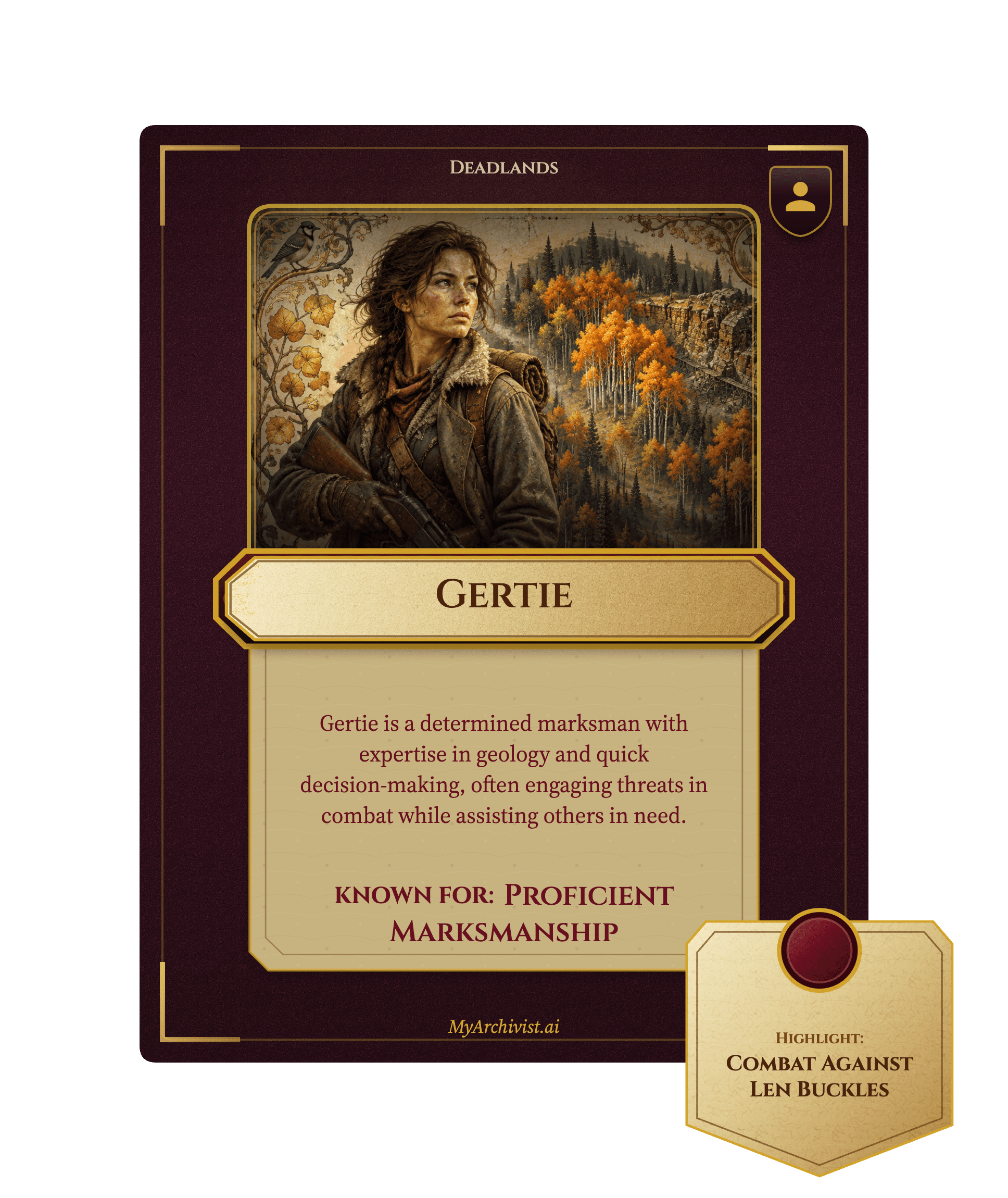 Gertie trading card - Character from Deadlands