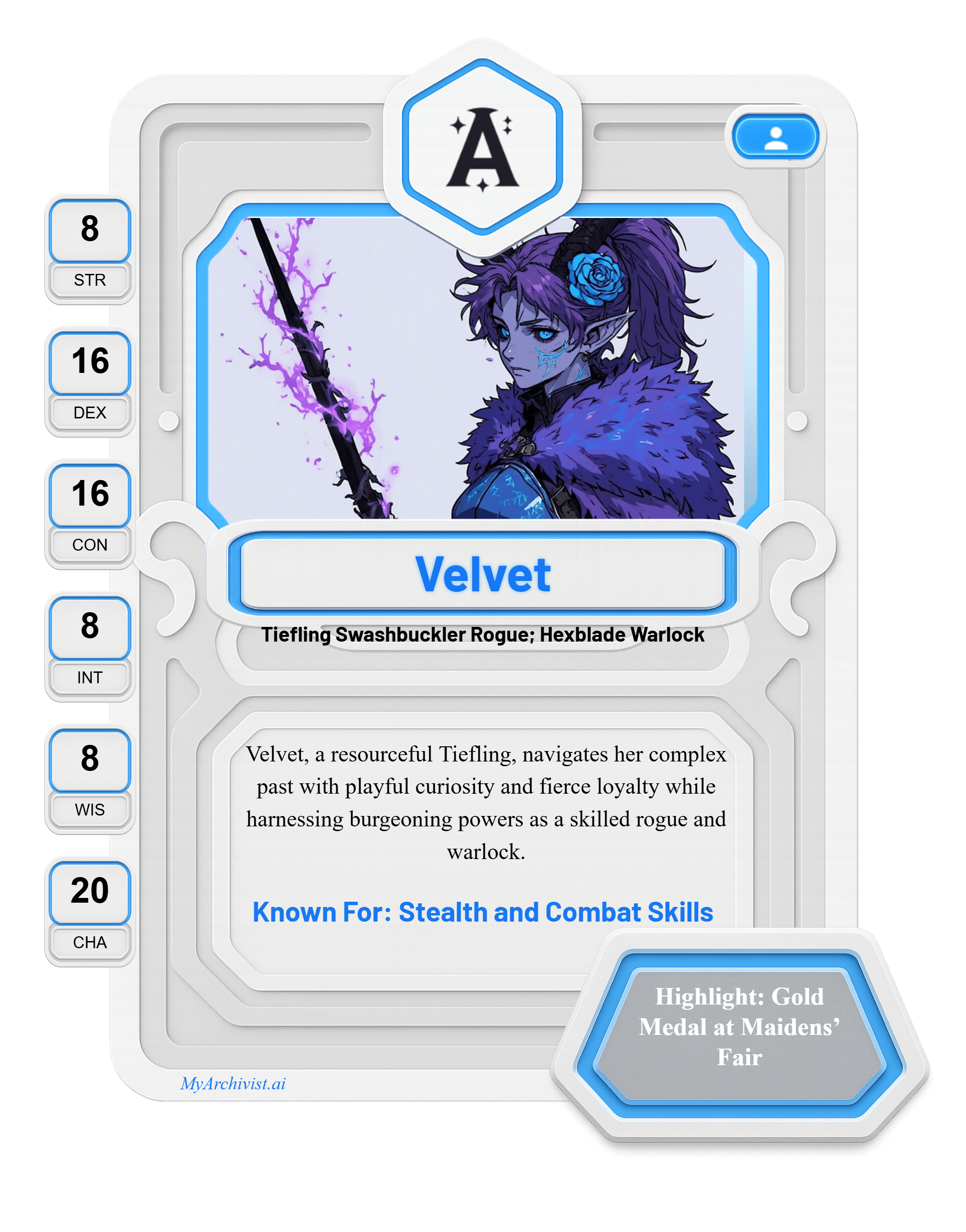 Velvet trading card - Character from Baraneth: The Dawnforged