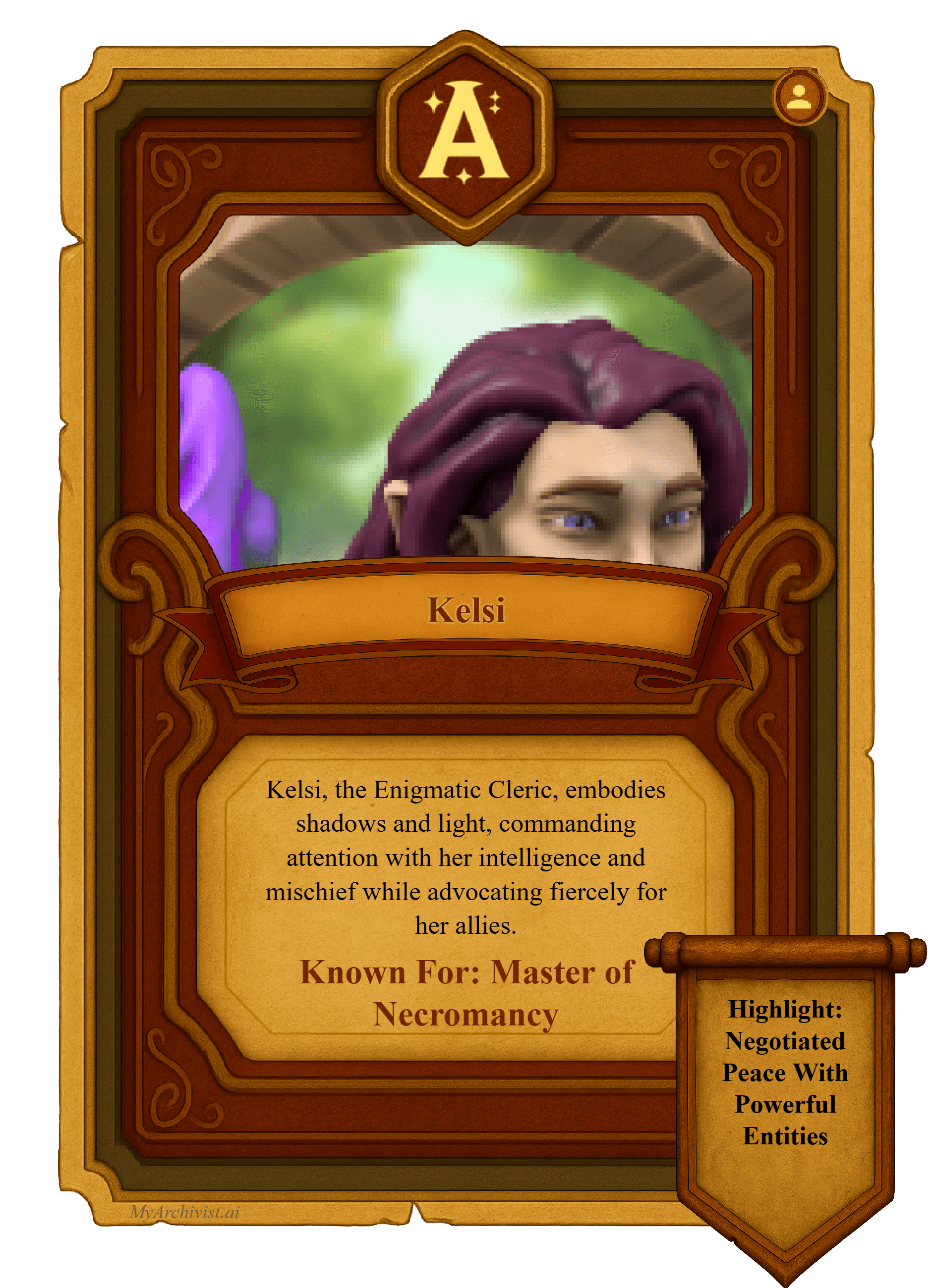 Kelsi trading card - Character from Crysinthia