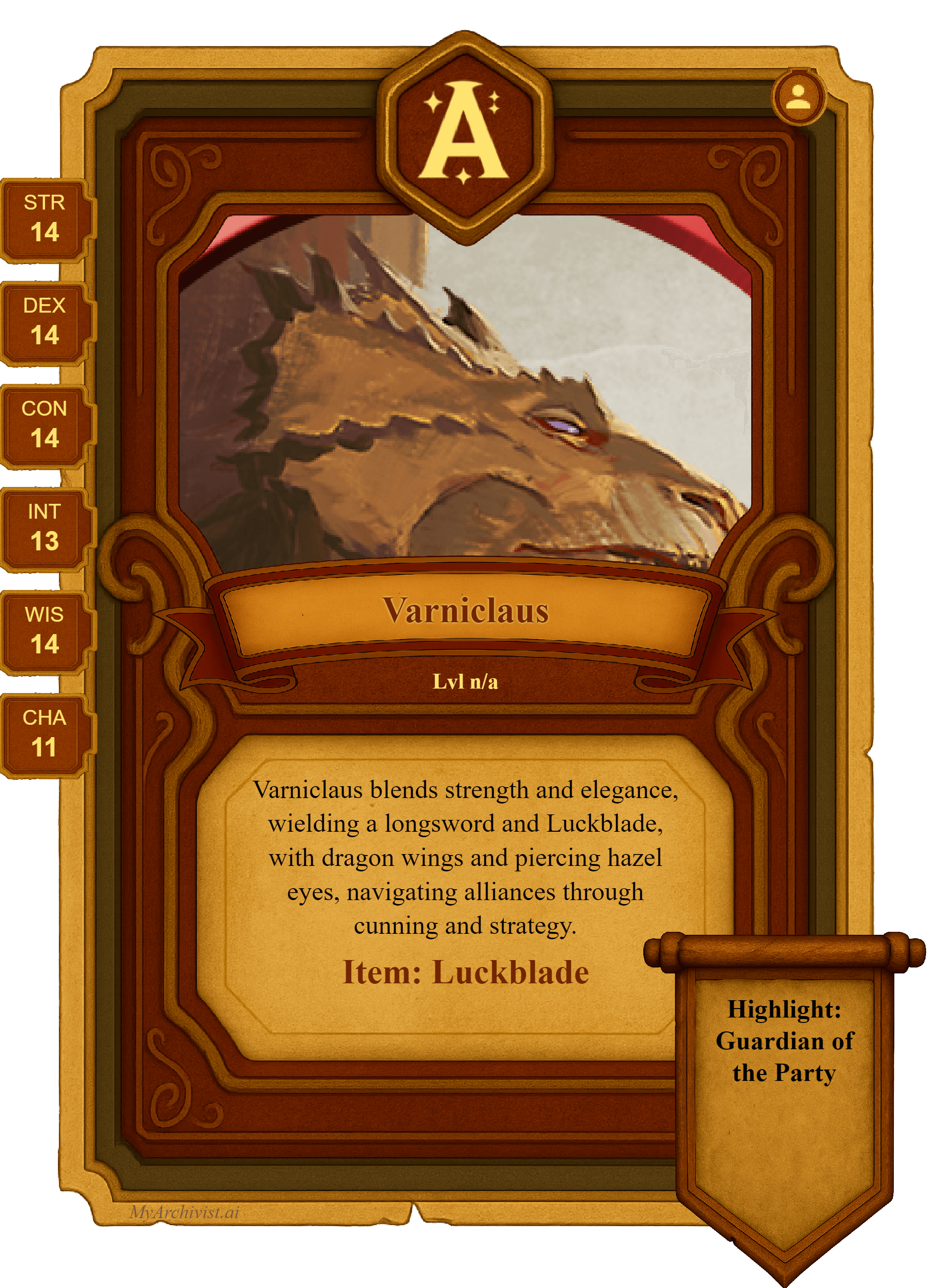 Varniclaus trading card - Character from Crysinthia