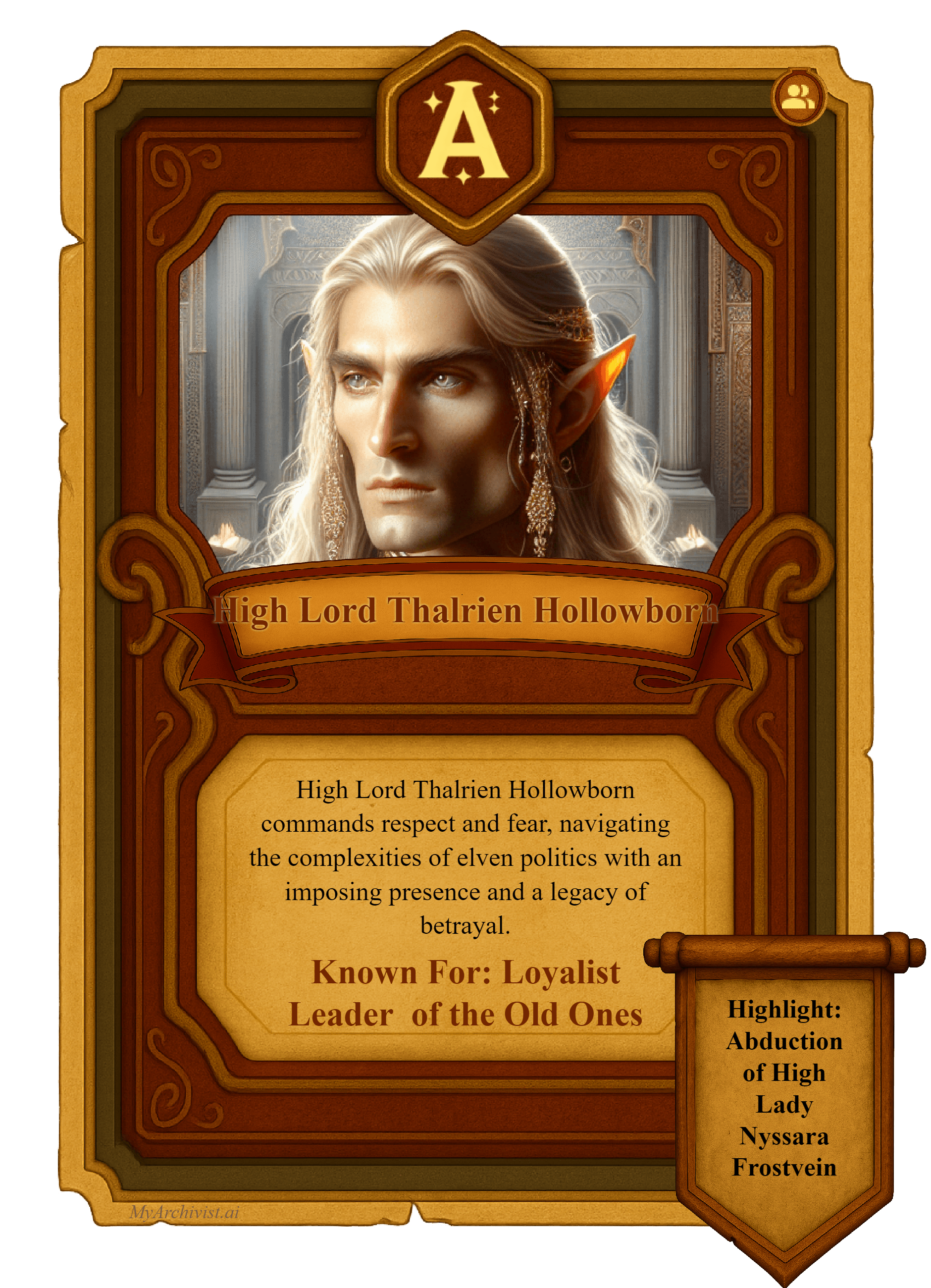 High Lord Thalrien Hollowborn trading card - Character from Crysinthia