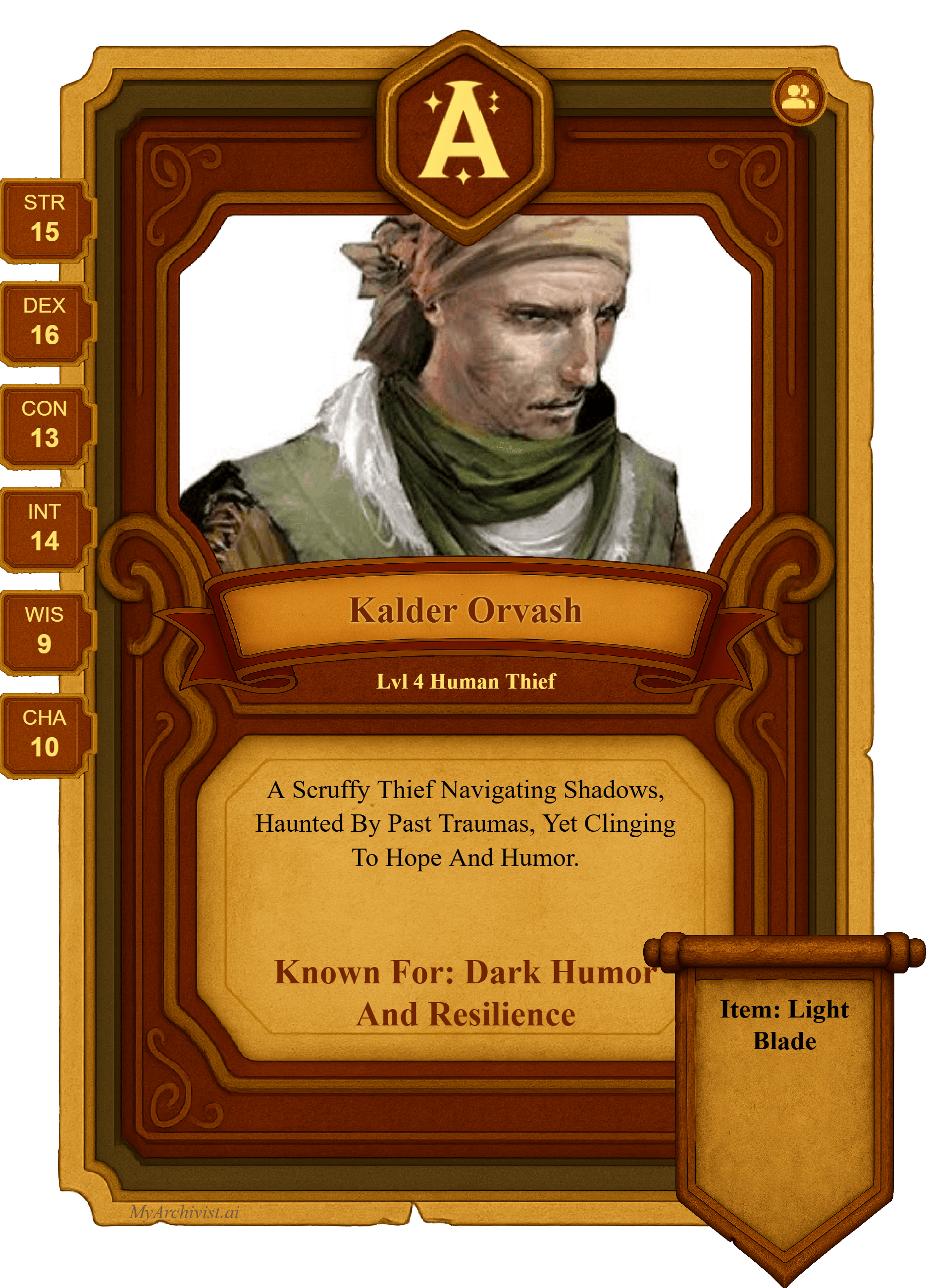 Kalder Orvash trading card - Character from The Womb of Unseen Fire