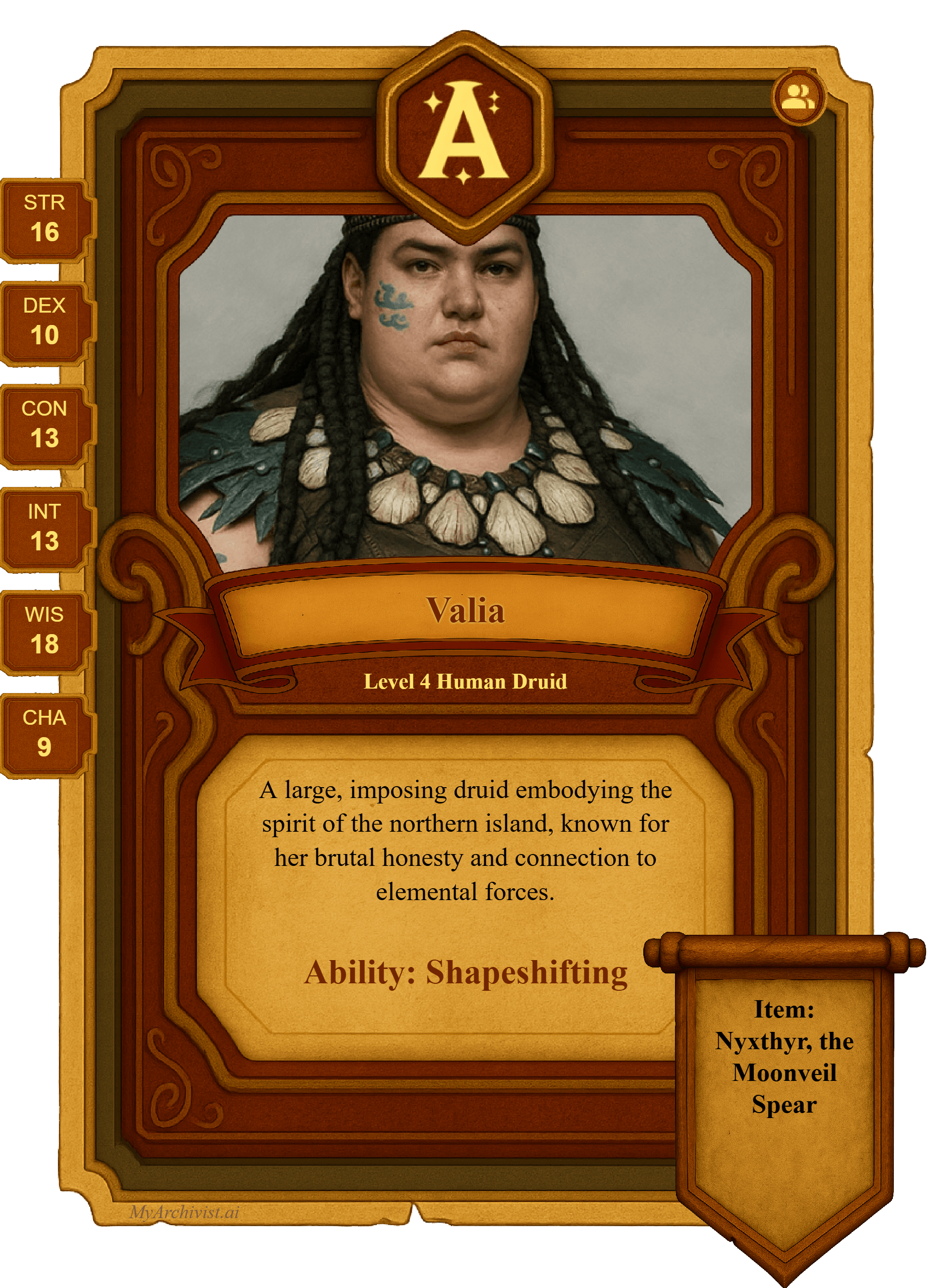 Valia trading card - Character from The Womb of Unseen Fire