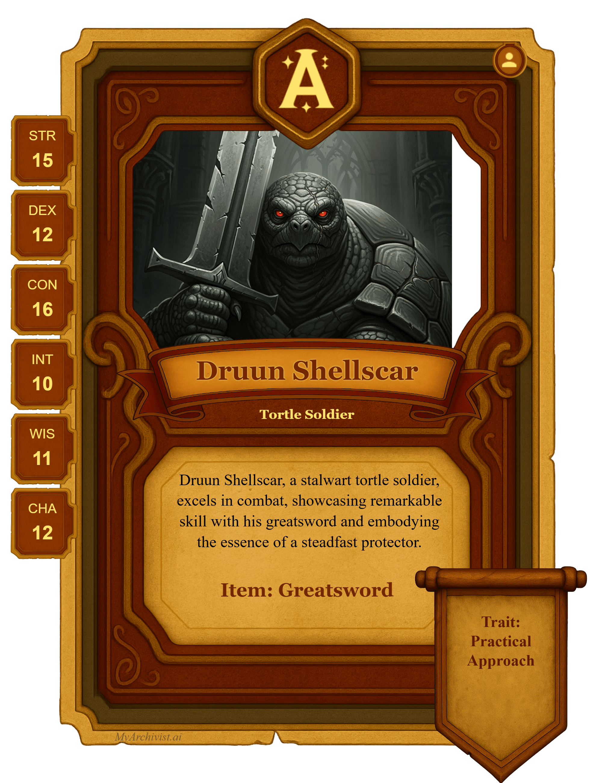 Druun Shellscar trading card - Character from Curse of Strahd