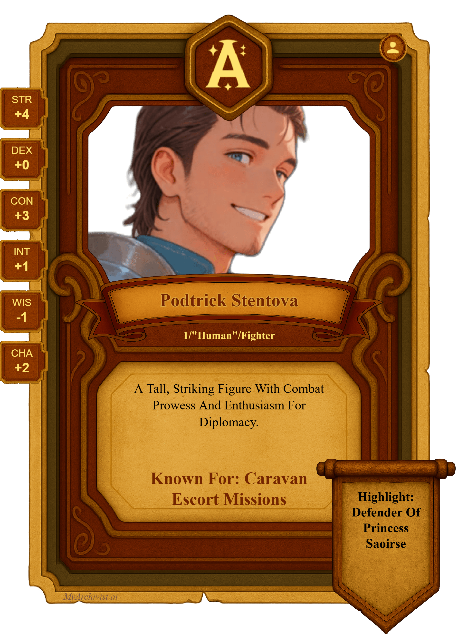Pontrick Stentova trading card - Character from Atheria: Tides of Destiny