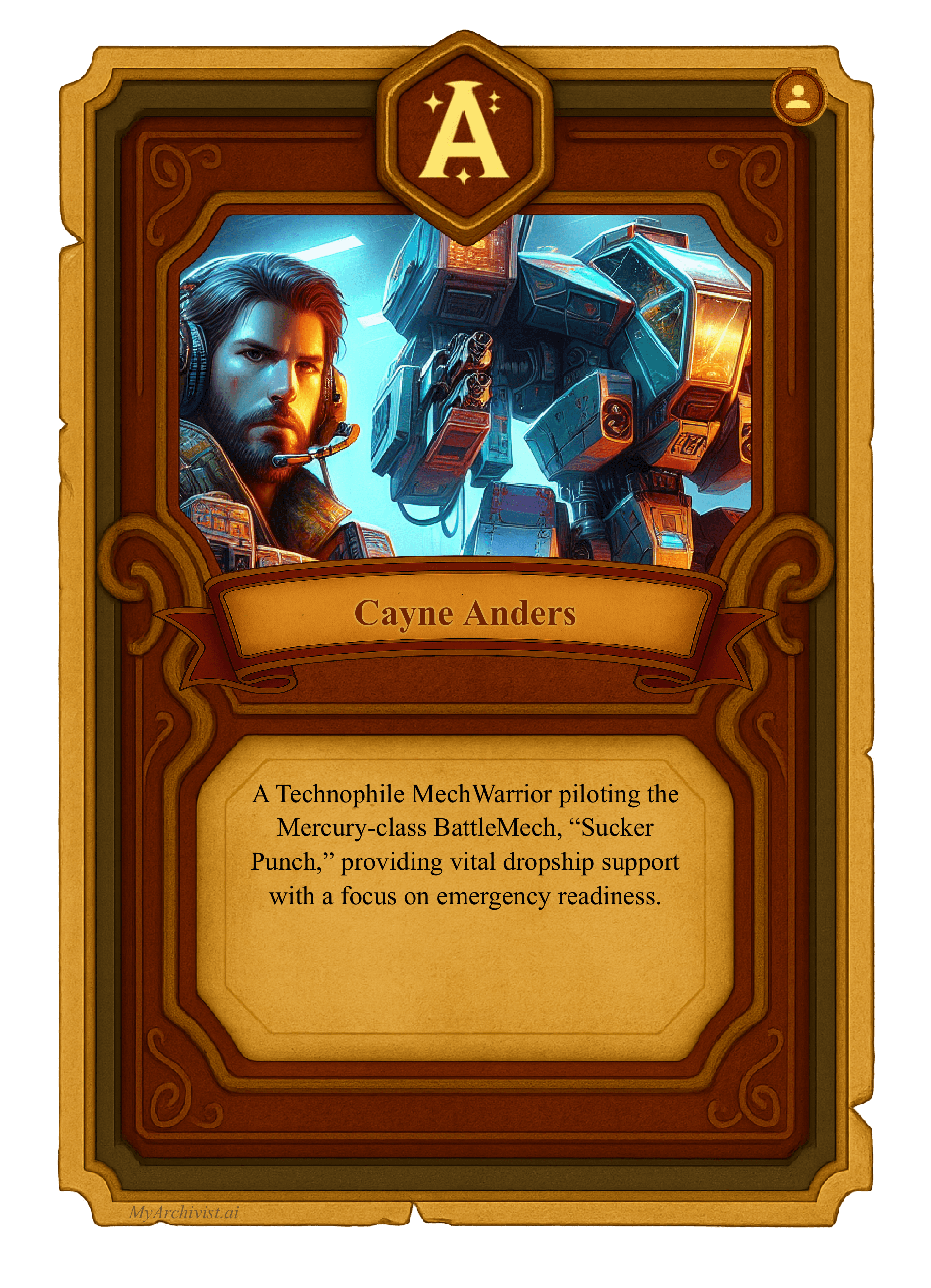 Cayne Anders trading card - Character from Mechwarrior Destiny