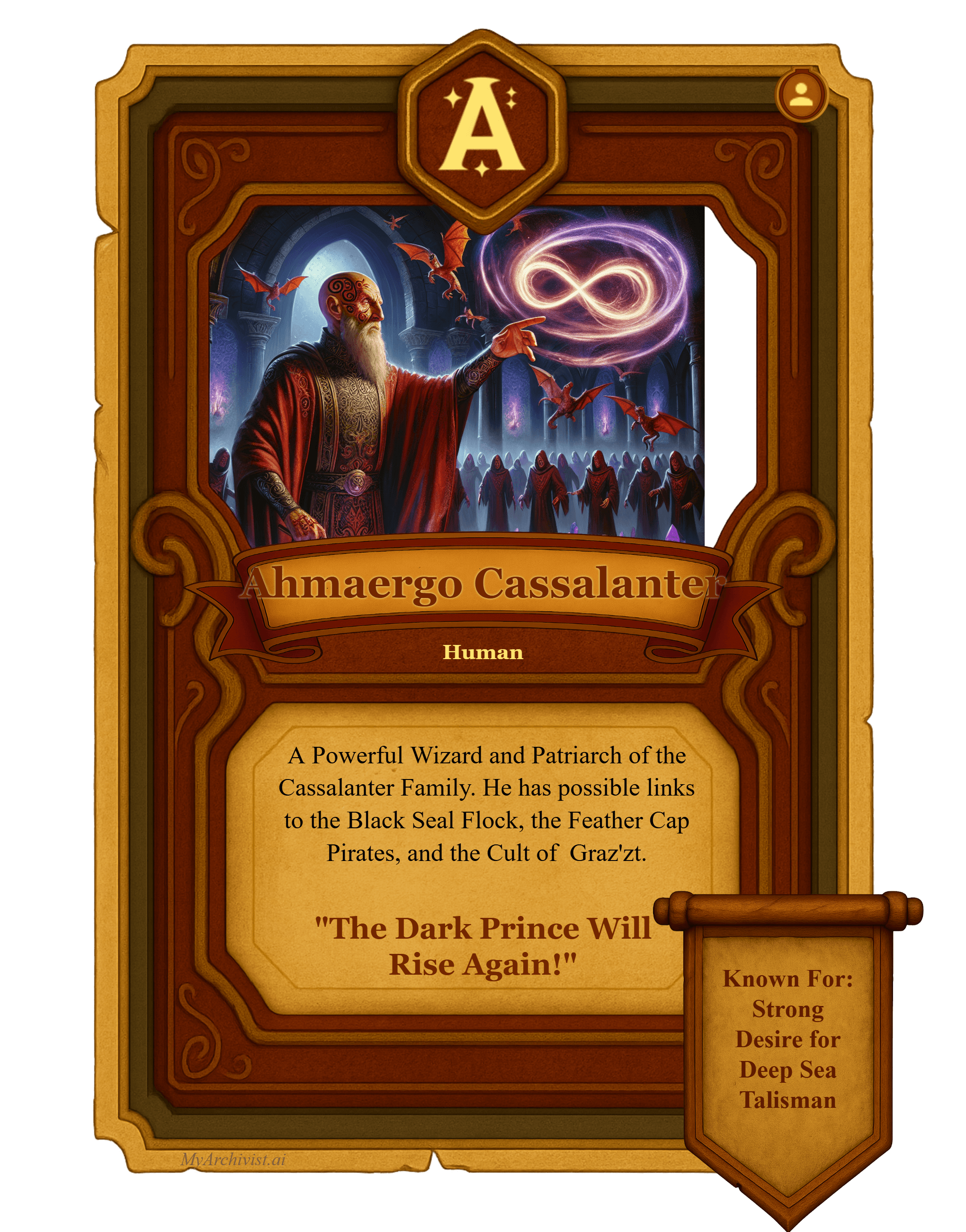 Ahmaergo Cassalanter trading card - Character from Planes Of Fate