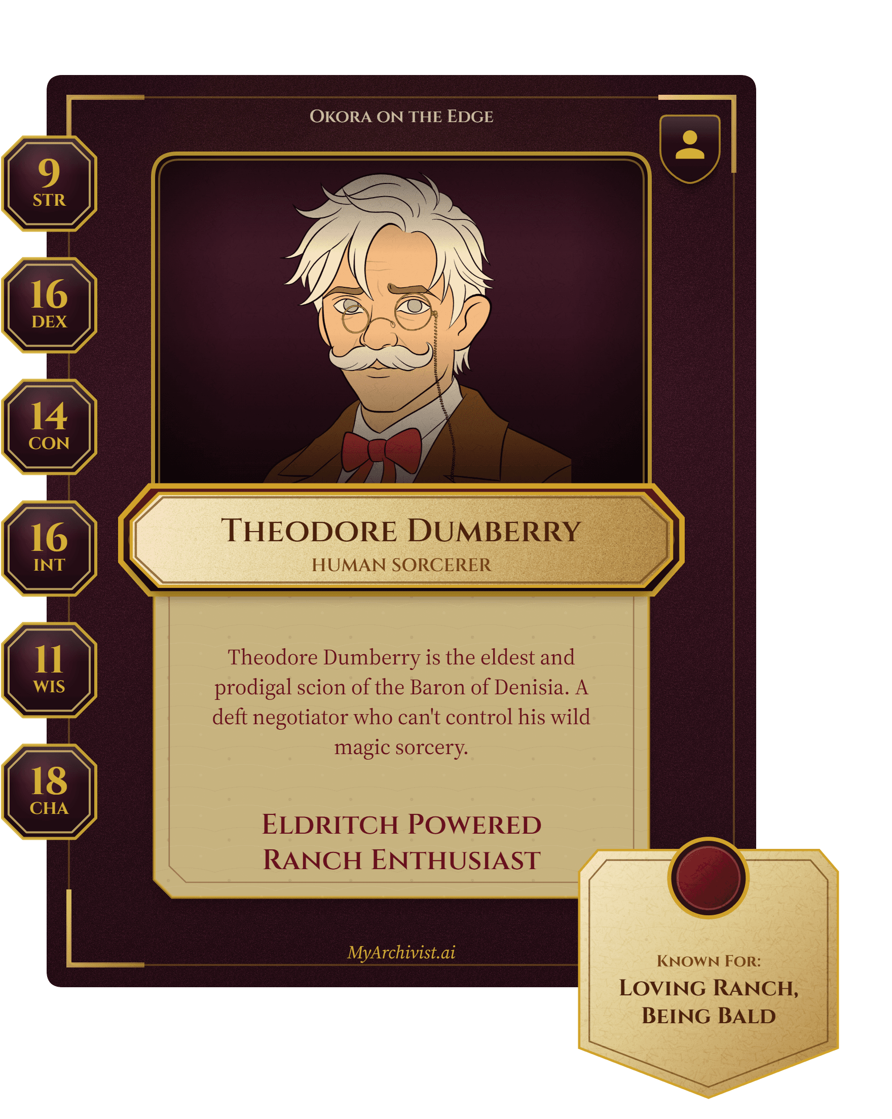 Theodore Dumberry Jr. trading card - Character from Okora on the Edge