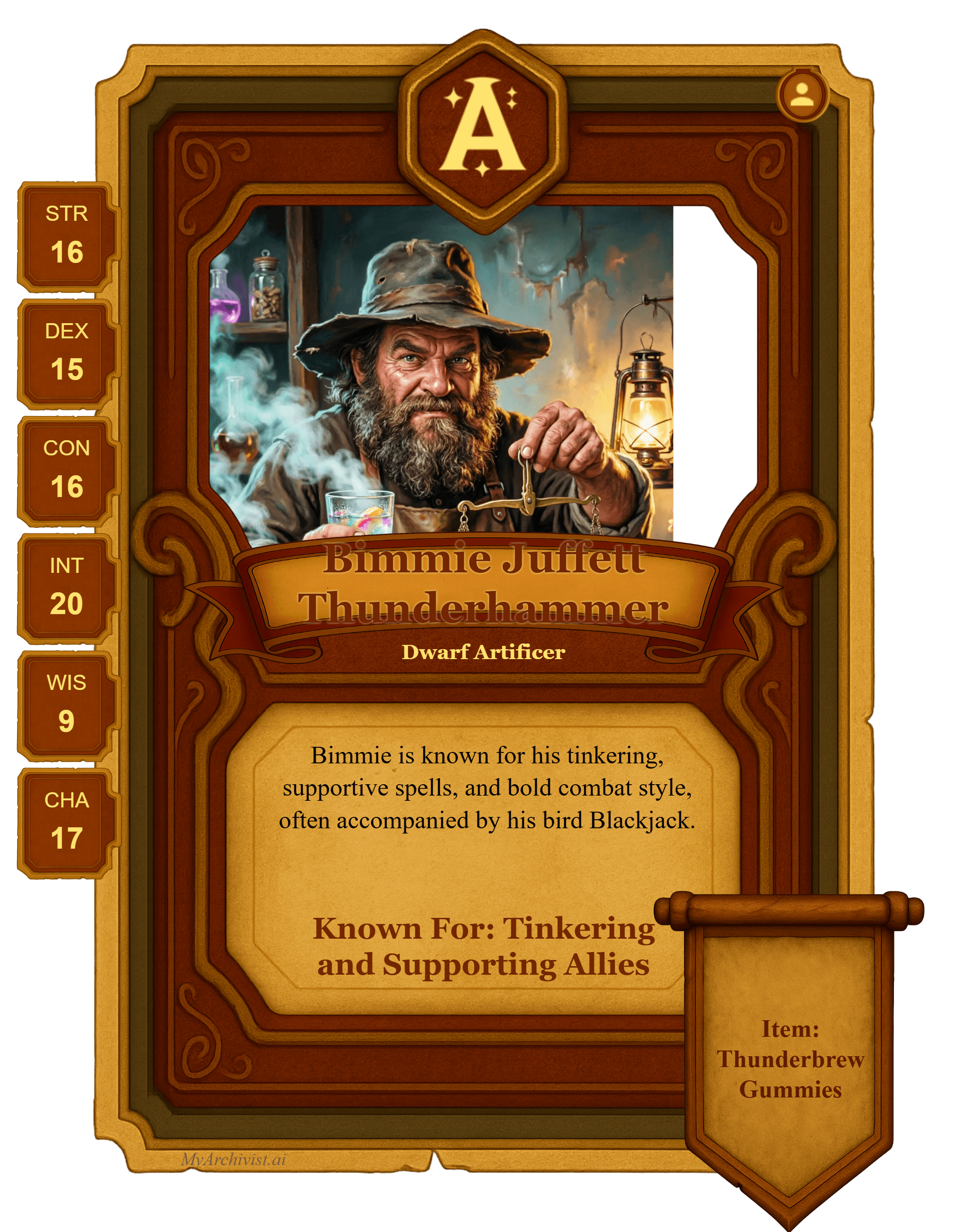 Bimmie Juffett Thunderhammer trading card - Character from The Inkwell of the Ages