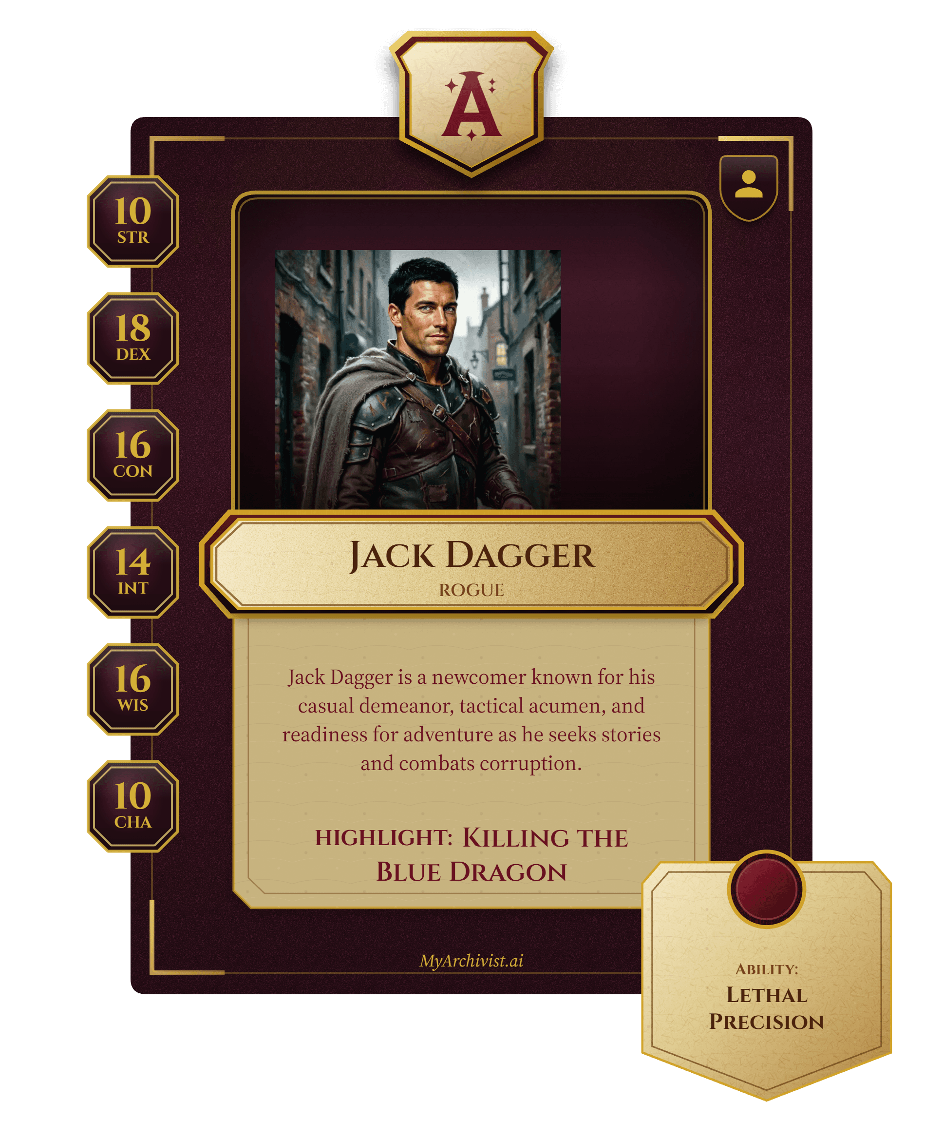 Jack Dagger trading card - Character from The Inkwell of the Ages