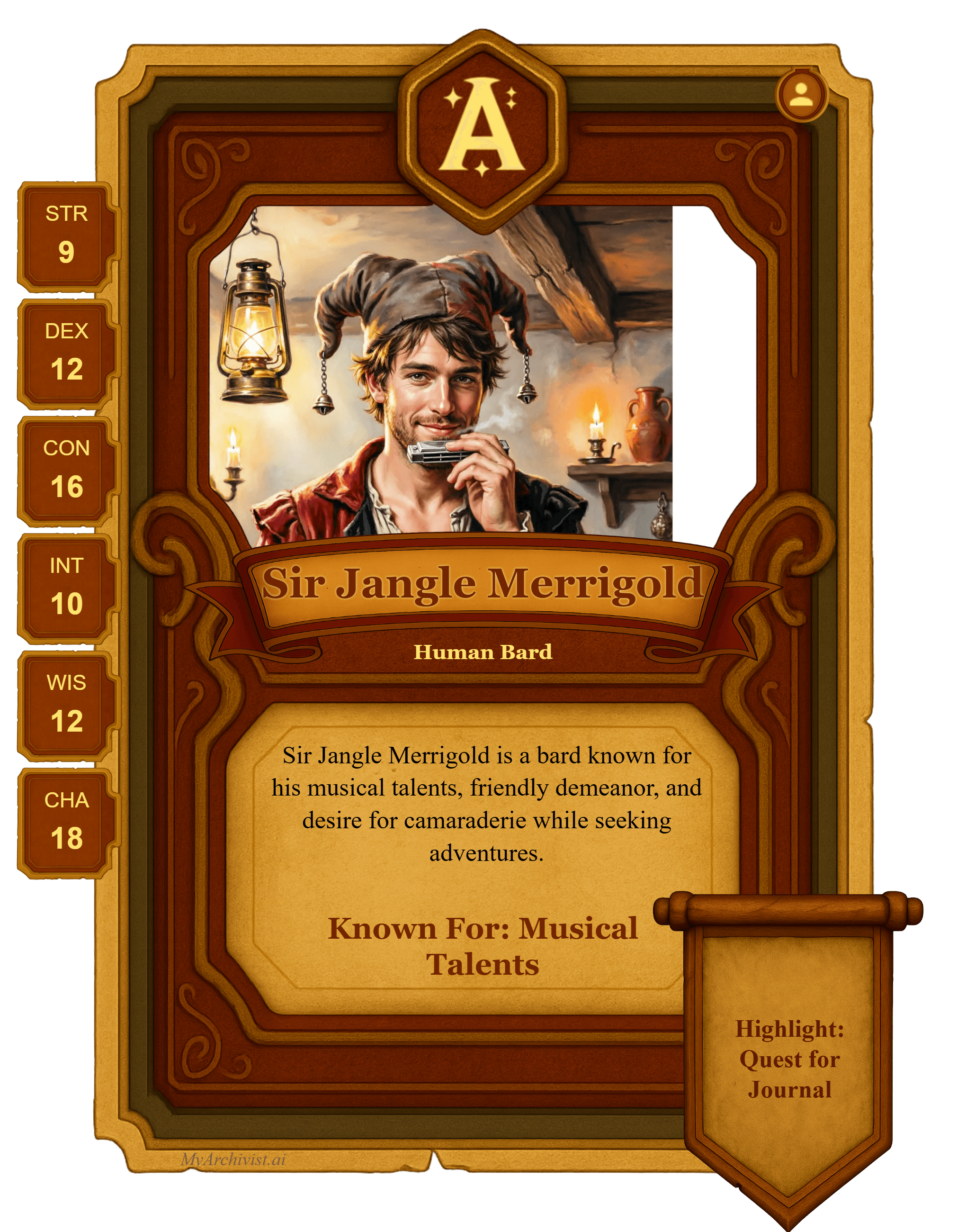 Sir Jangle Merrigold trading card - Character from The Inkwell of the Ages