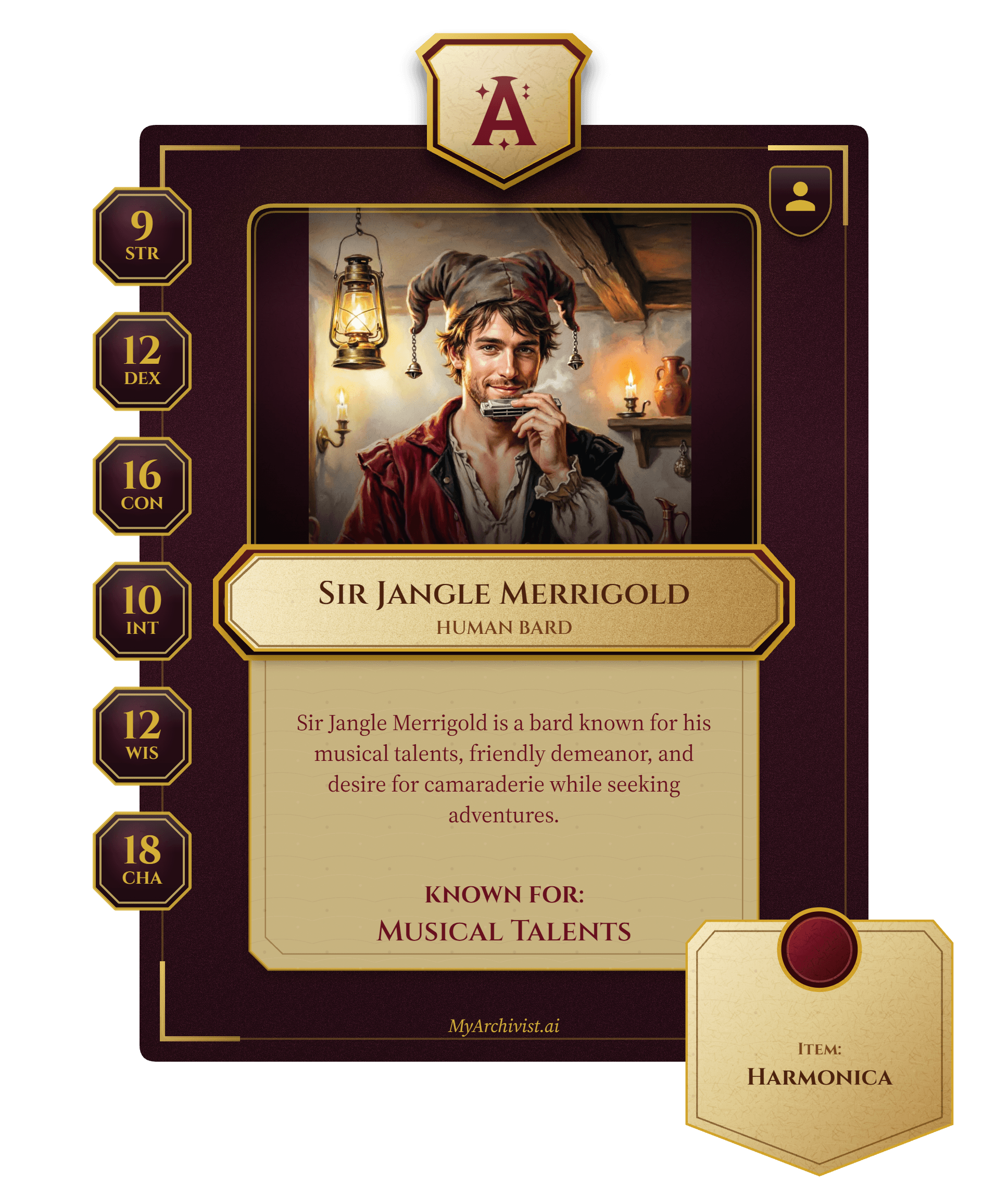 Sir Jangle Merrigold trading card - Character from The Inkwell of the Ages
