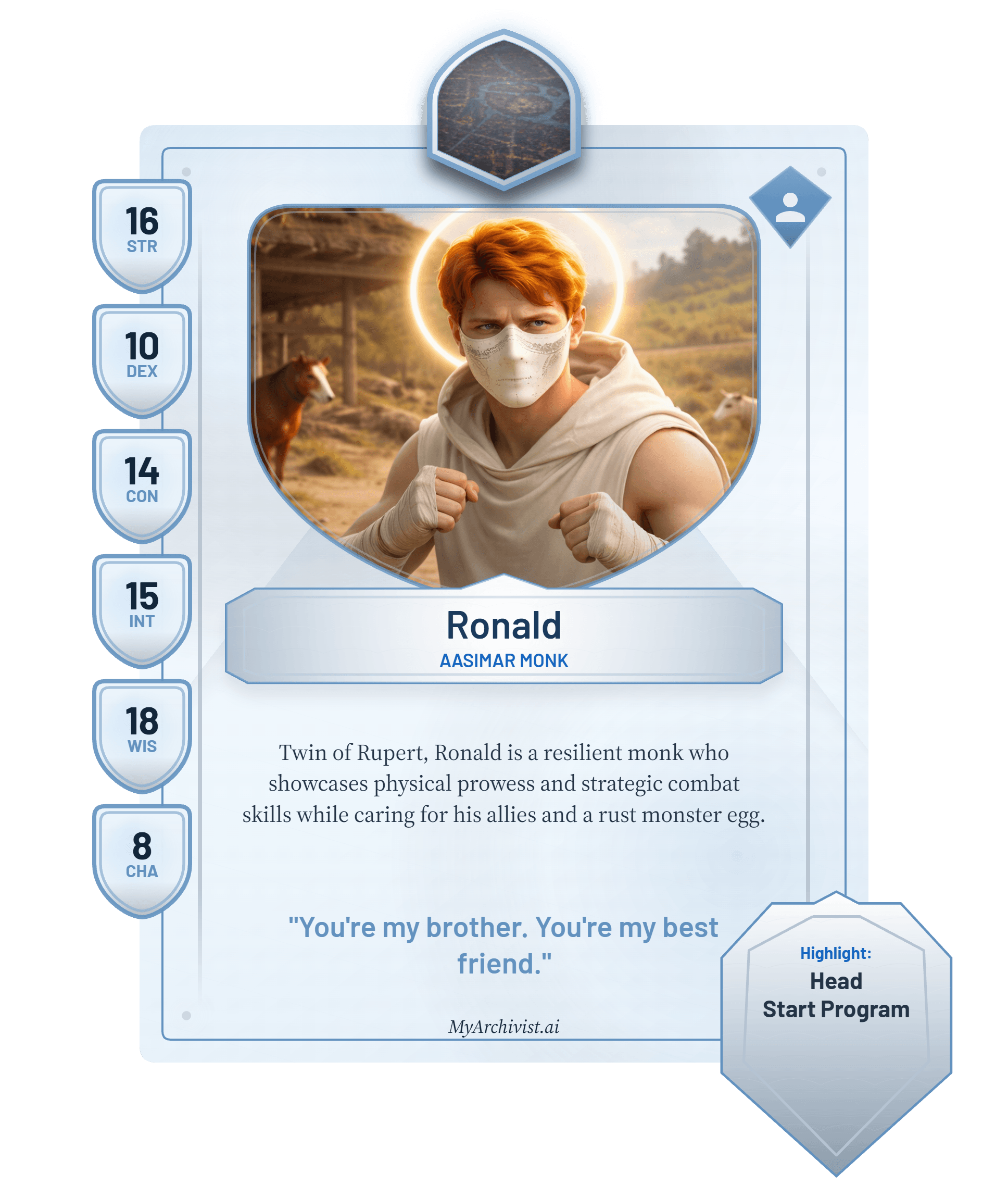 Ronald trading card - Character from Deals of Dianmallo