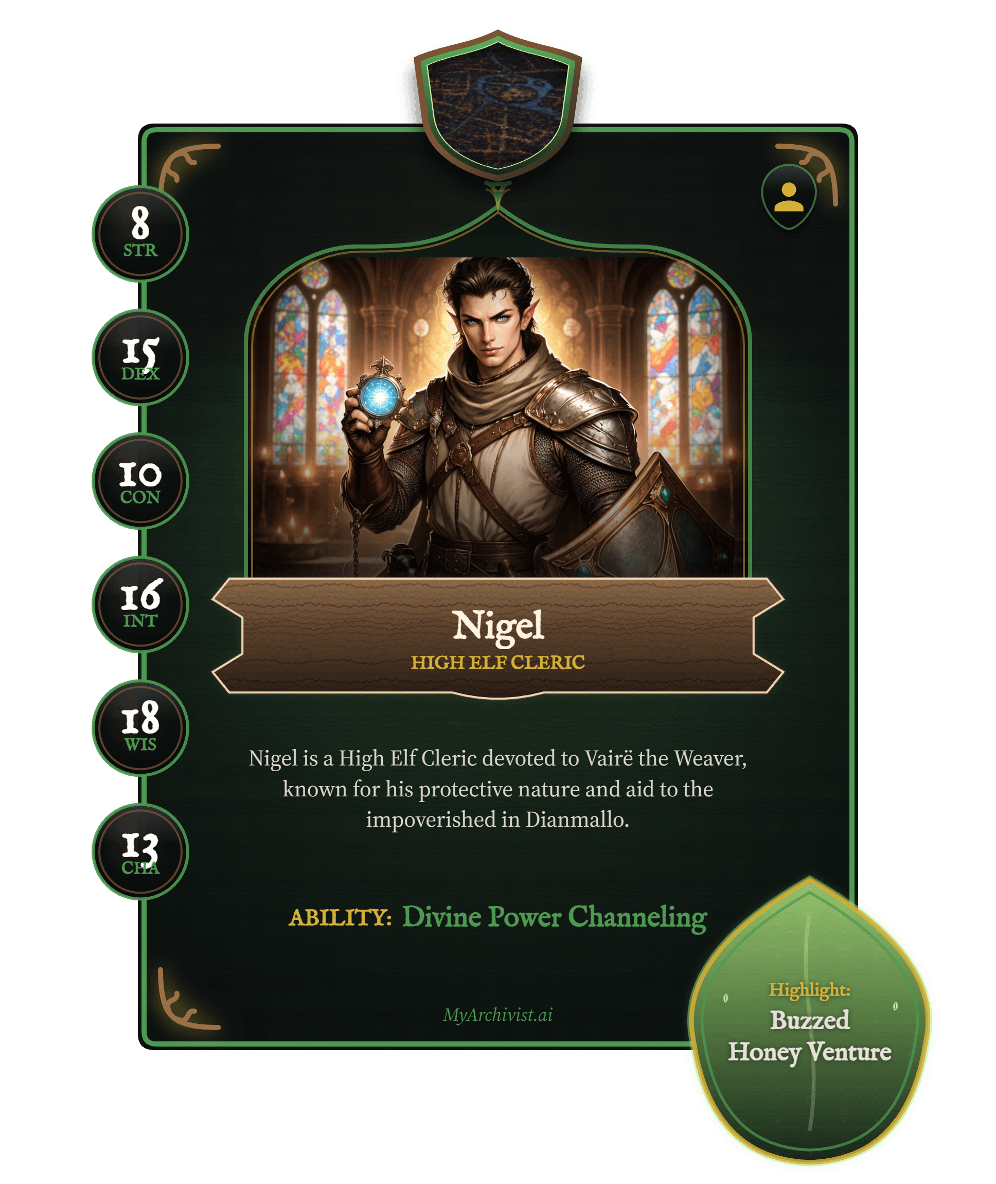 Nigel trading card - Character from Deals of Dianmallo