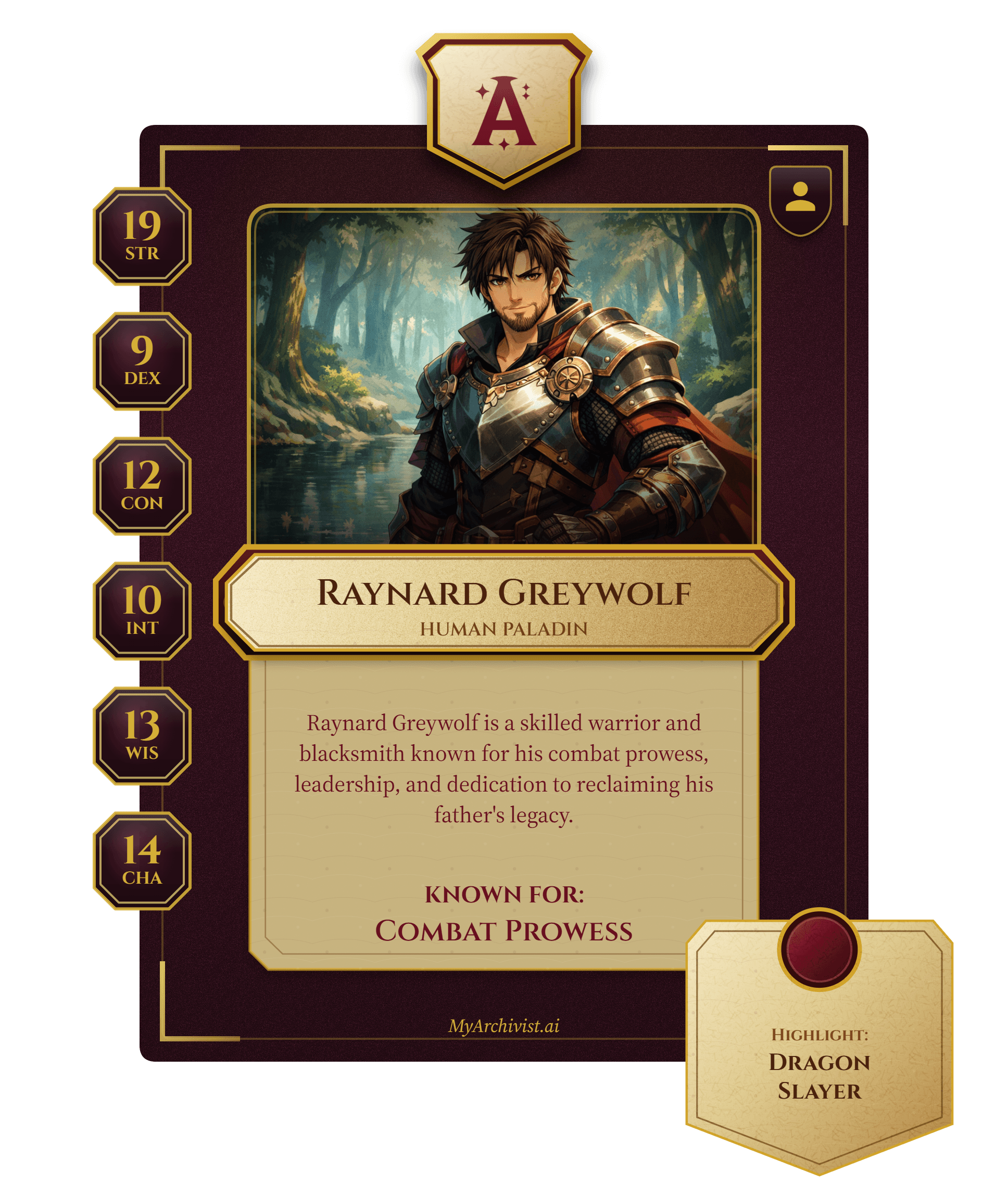 Raynard Greywolf trading card - Character from Echoes of the Sword Coast: The Wayward Legends