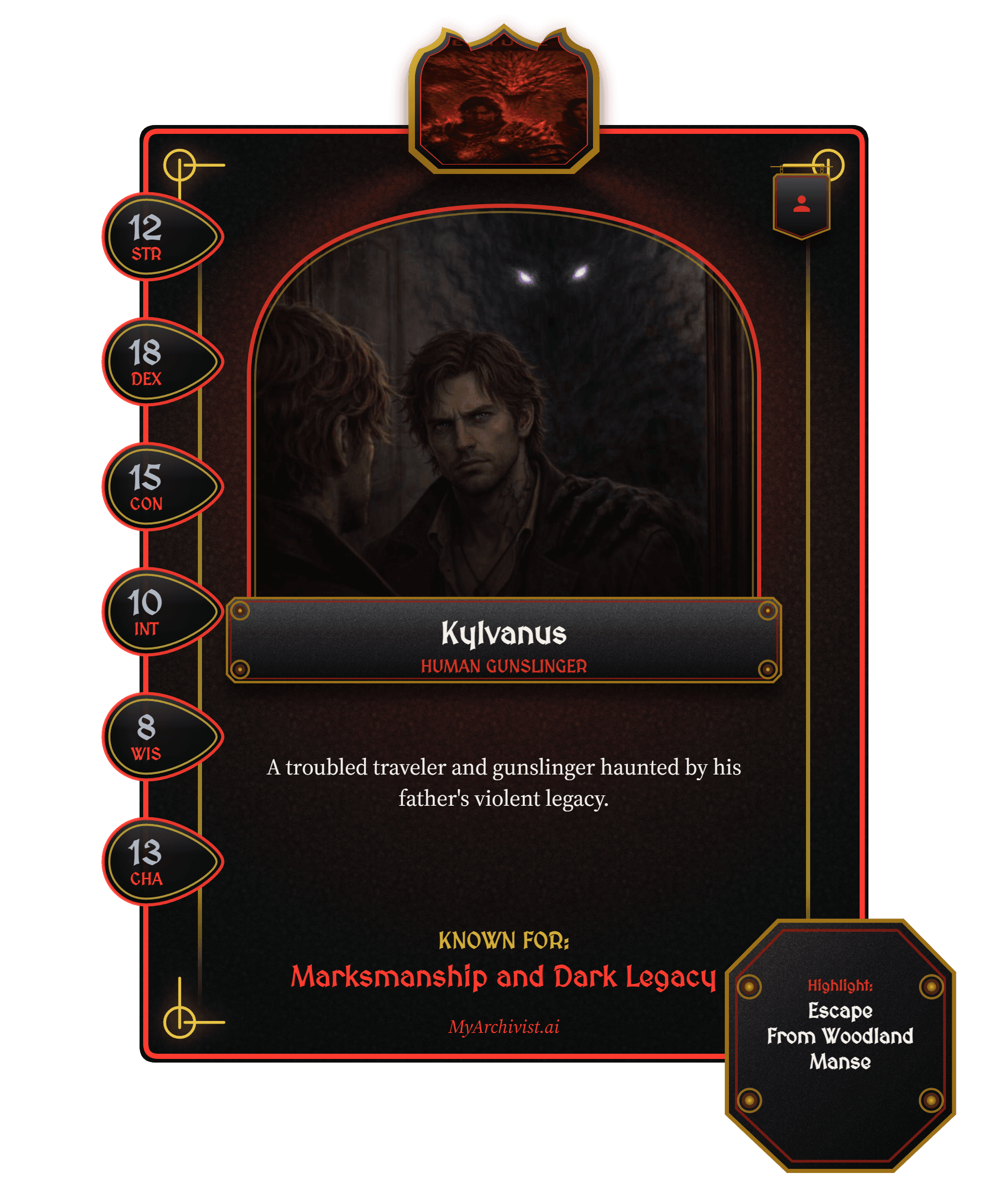 Kylvanus trading card - Character from Echoes of the Sword Coast: The Wayward Legends