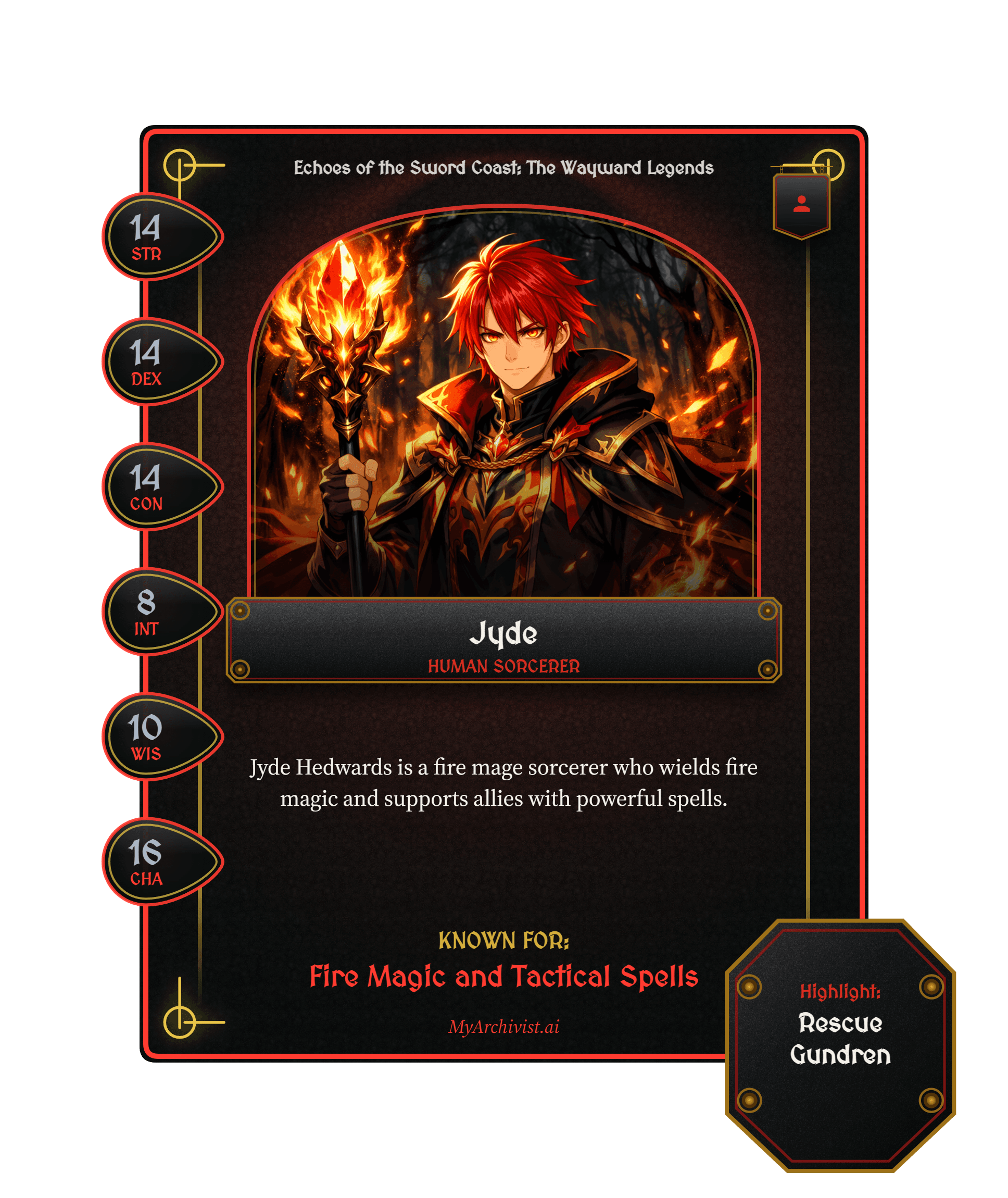 Jyde trading card - Character from Echoes of the Sword Coast: The Wayward Legends