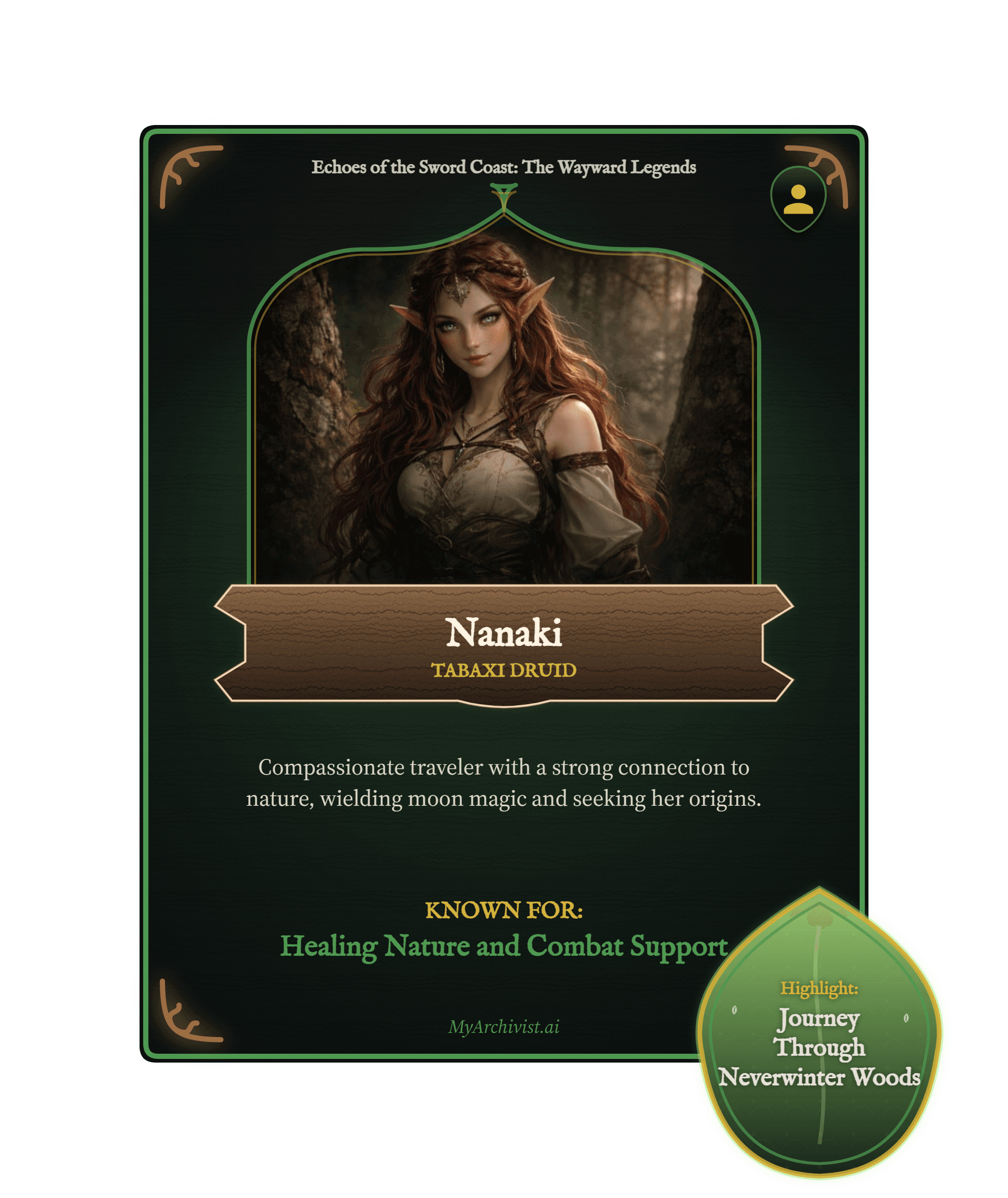 Nanaki trading card - Character from Echoes of the Sword Coast: The Wayward Legends