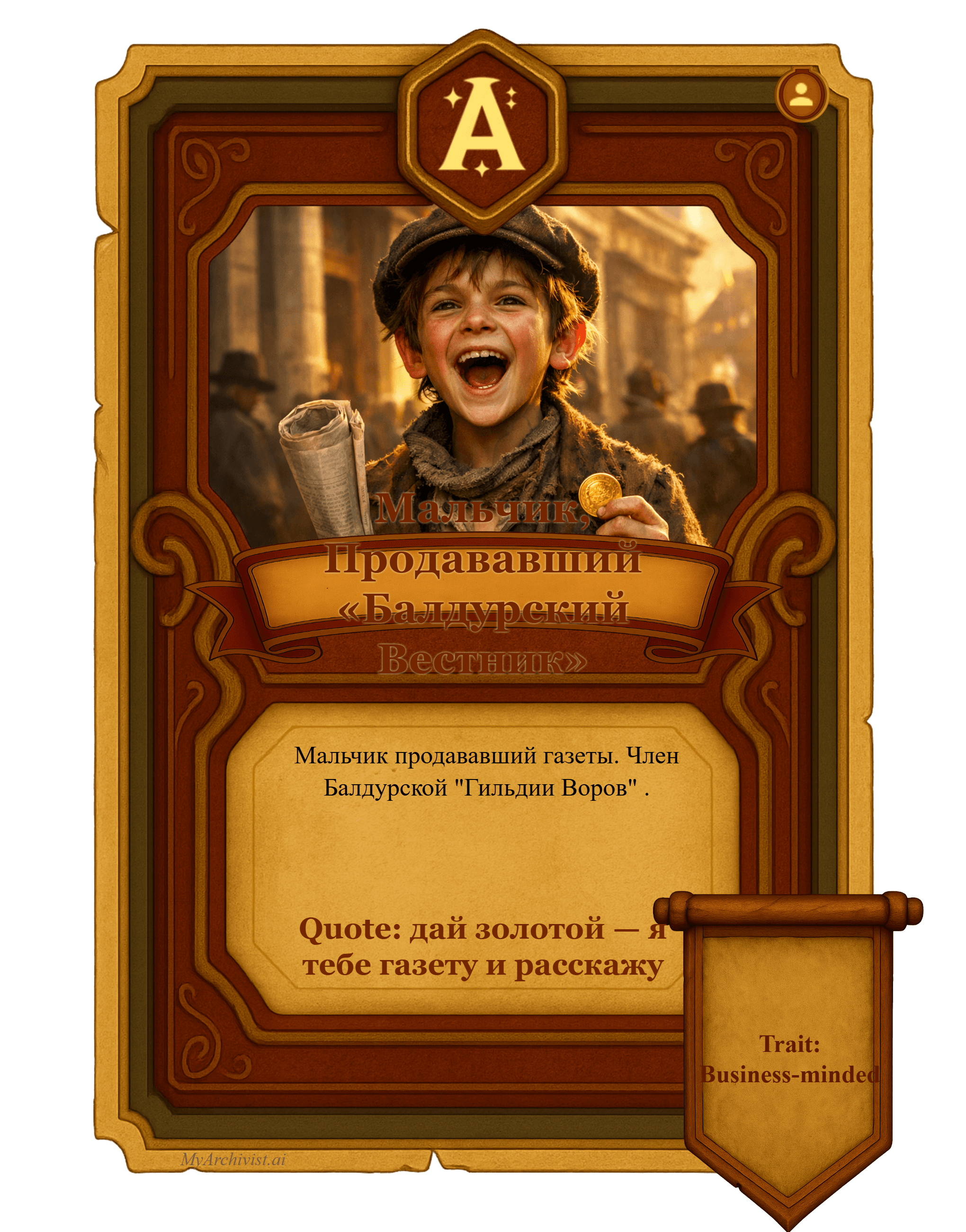 Мальчик, Продававший «Балдурский Вестник» trading card - Character from Нисхождение в Авернус