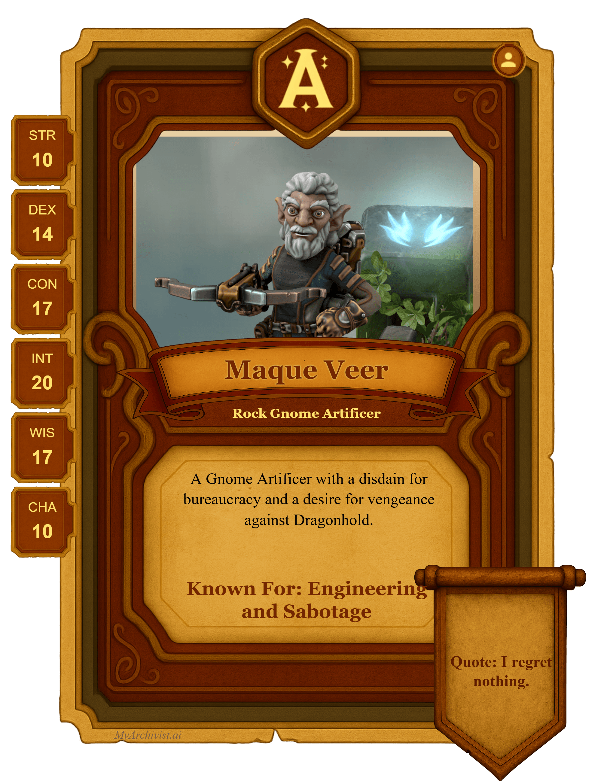 Maque Veer trading card - Character from Tregon Campaign