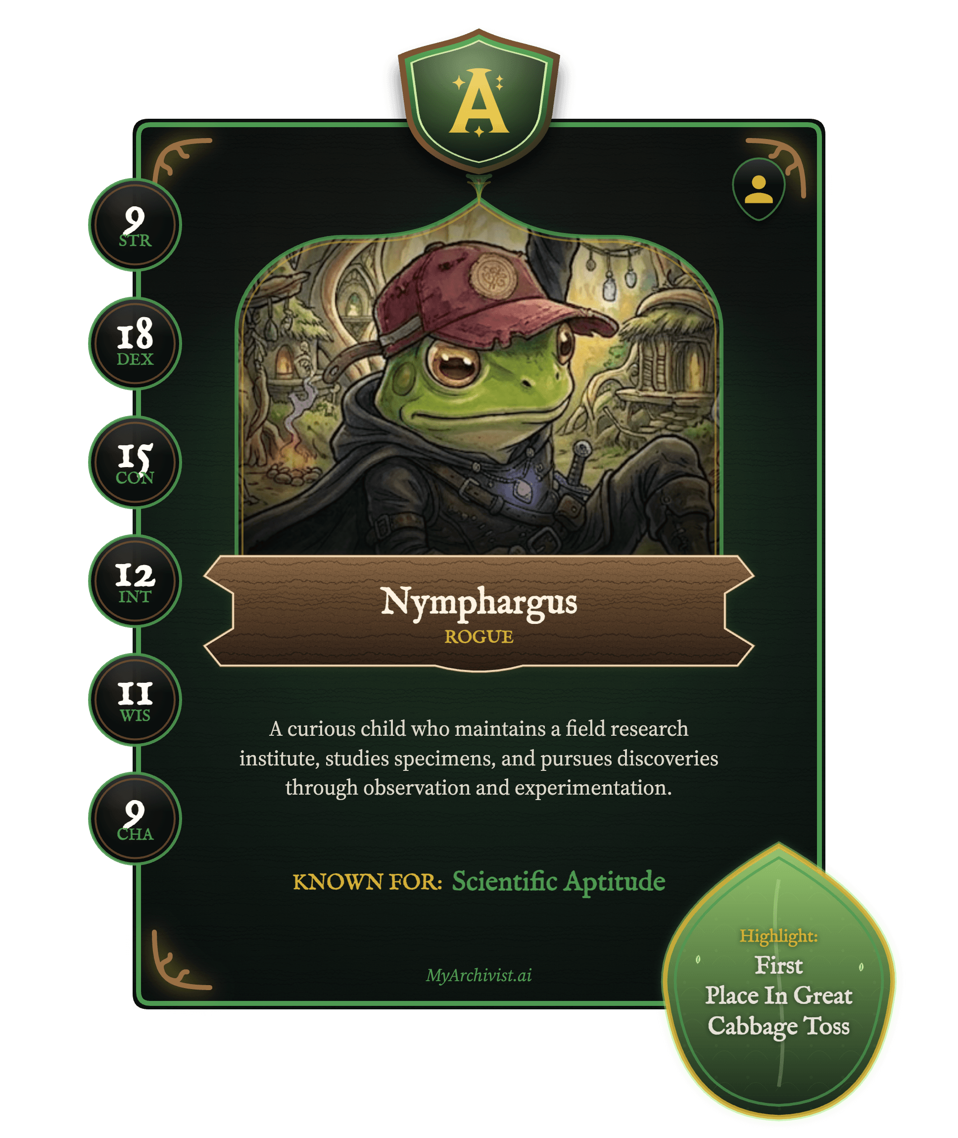 Nymphargus trading card - Character from Obojima: Roots of Corruption