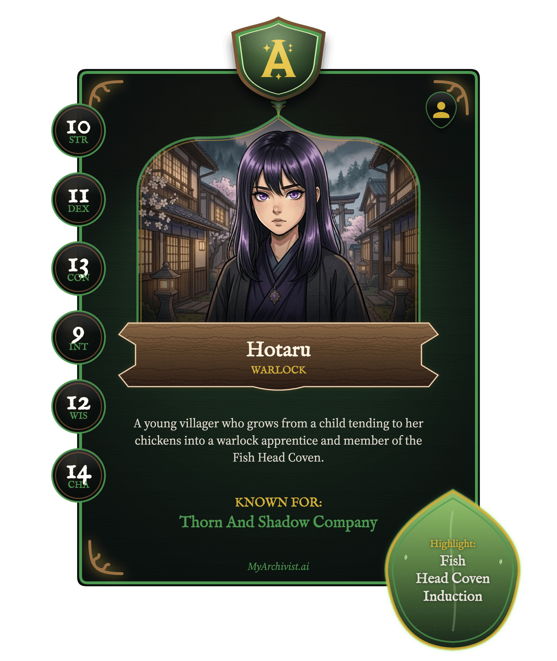 Hotaru trading card - Character from Obojima: Roots of Corruption