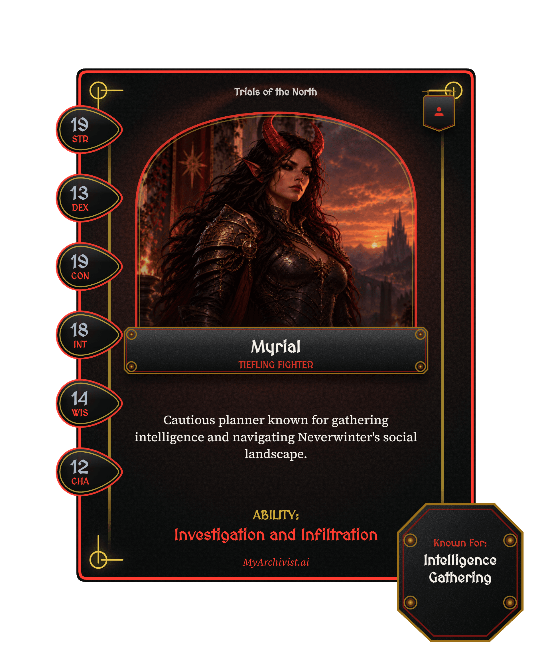 Myrial trading card - Character from Trials of the North
