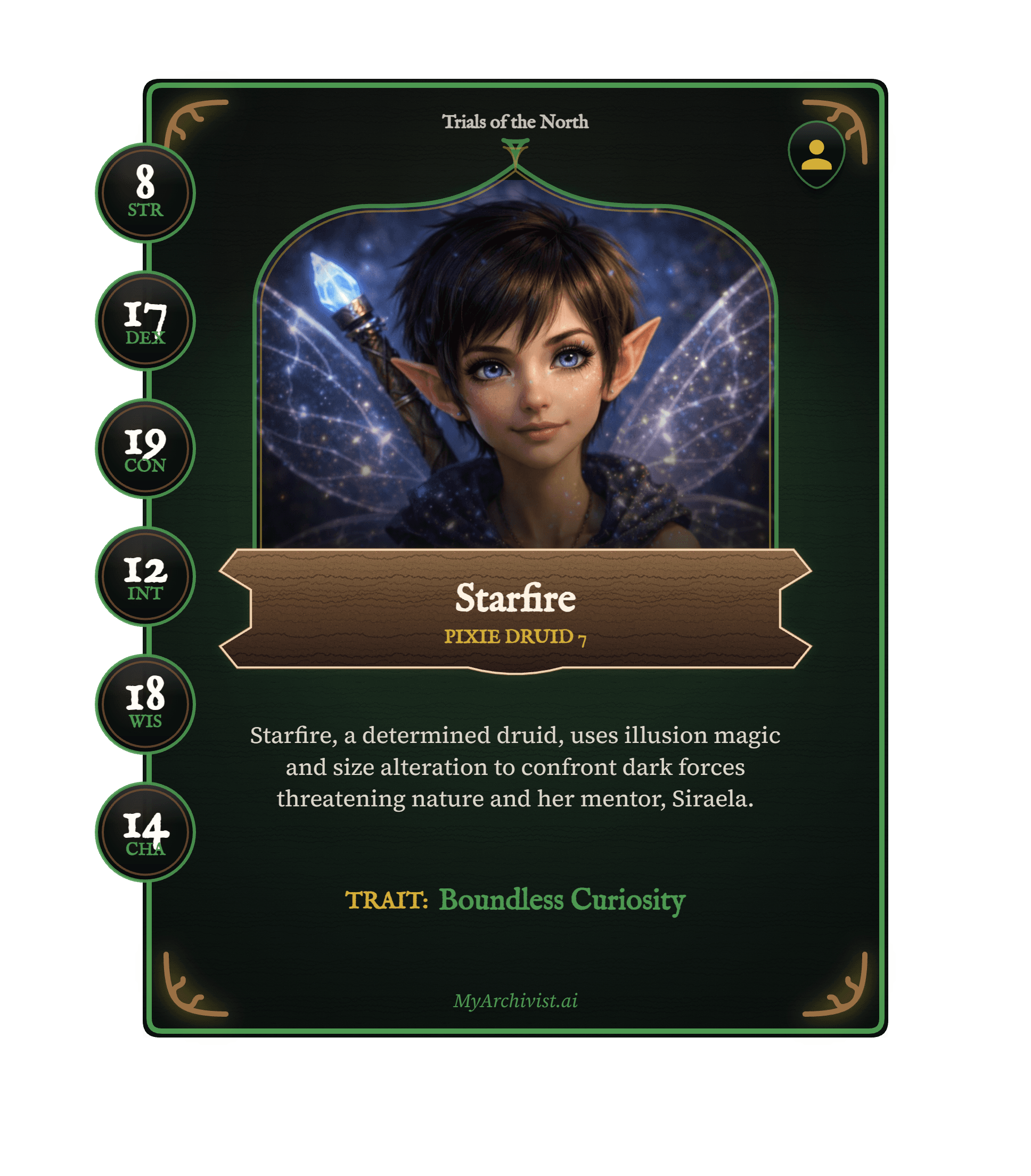 Starfire trading card - Character from Trials of the North