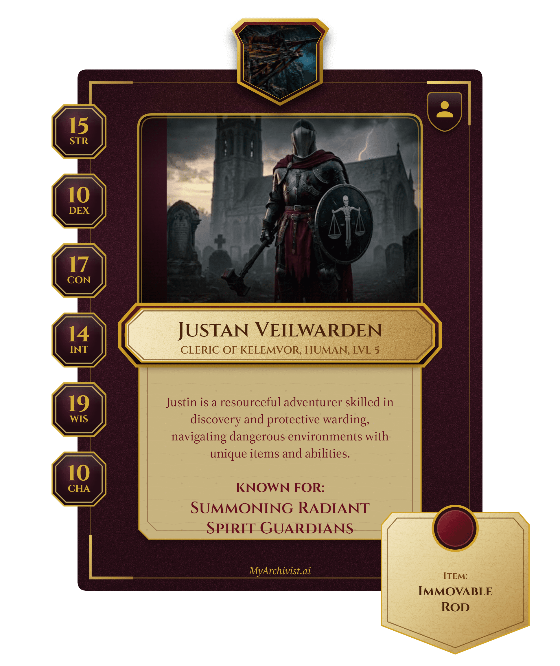 Justan trading card - Character from Echoes of the Illithid Legacy