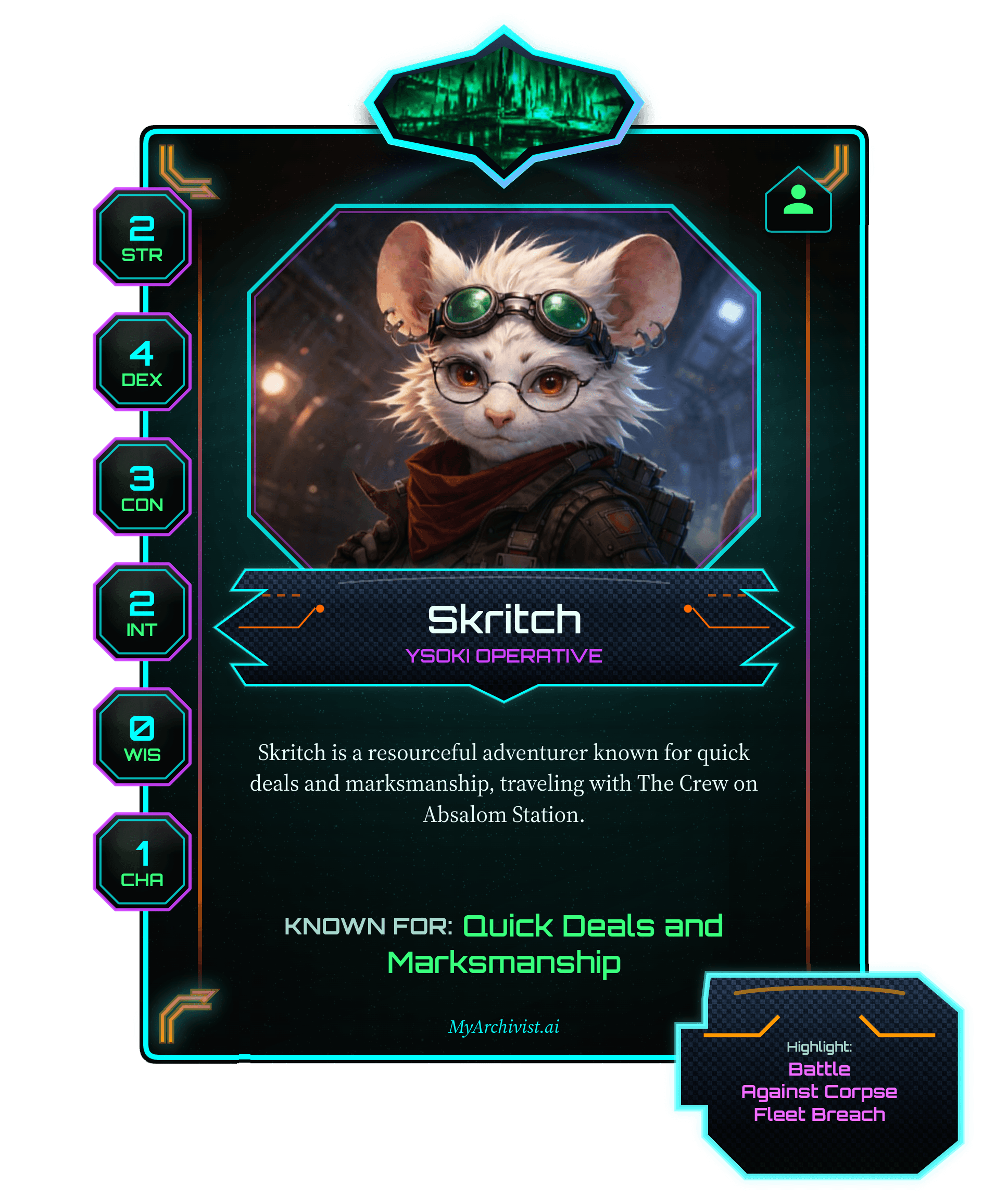 Skritch trading card - Character from Insane Crown Posse