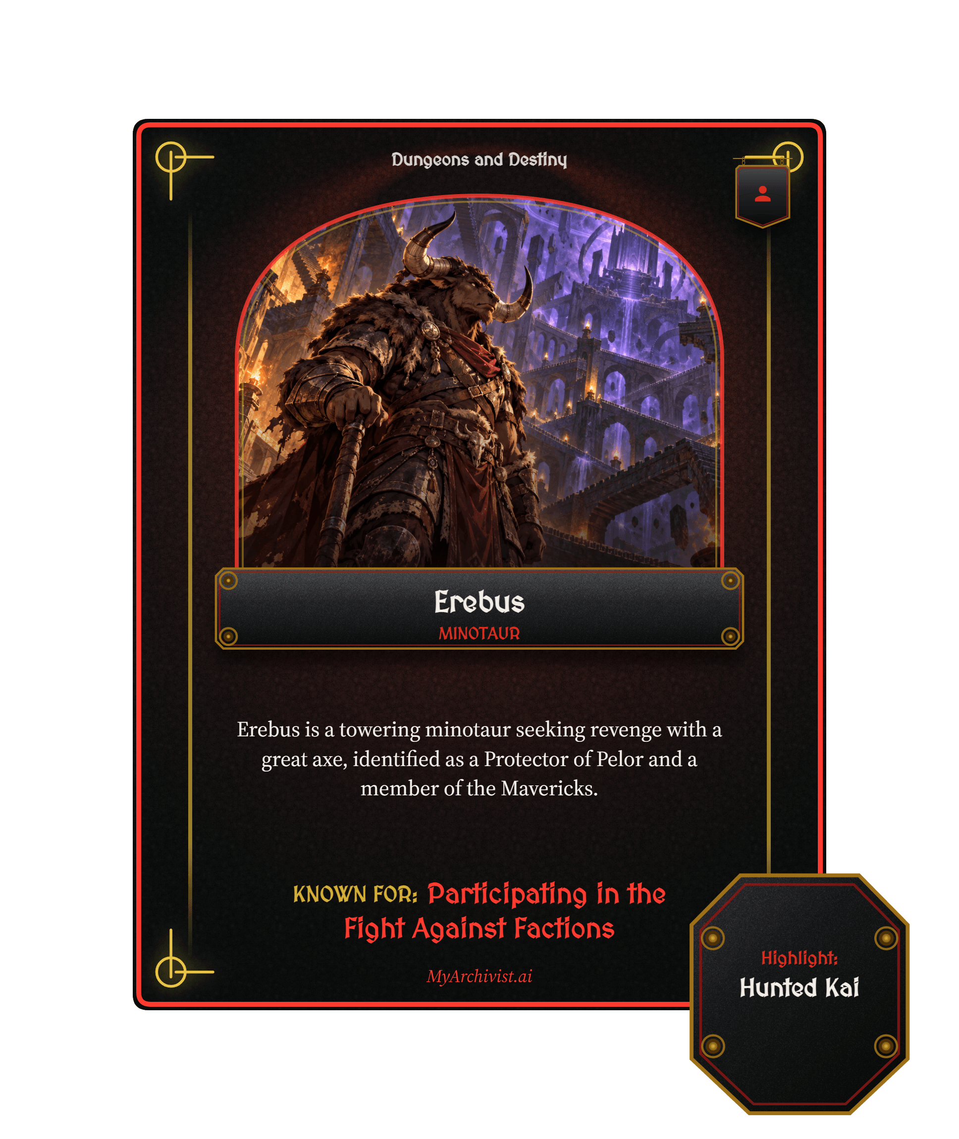 Erebus trading card - Character from Dungeons and Destiny