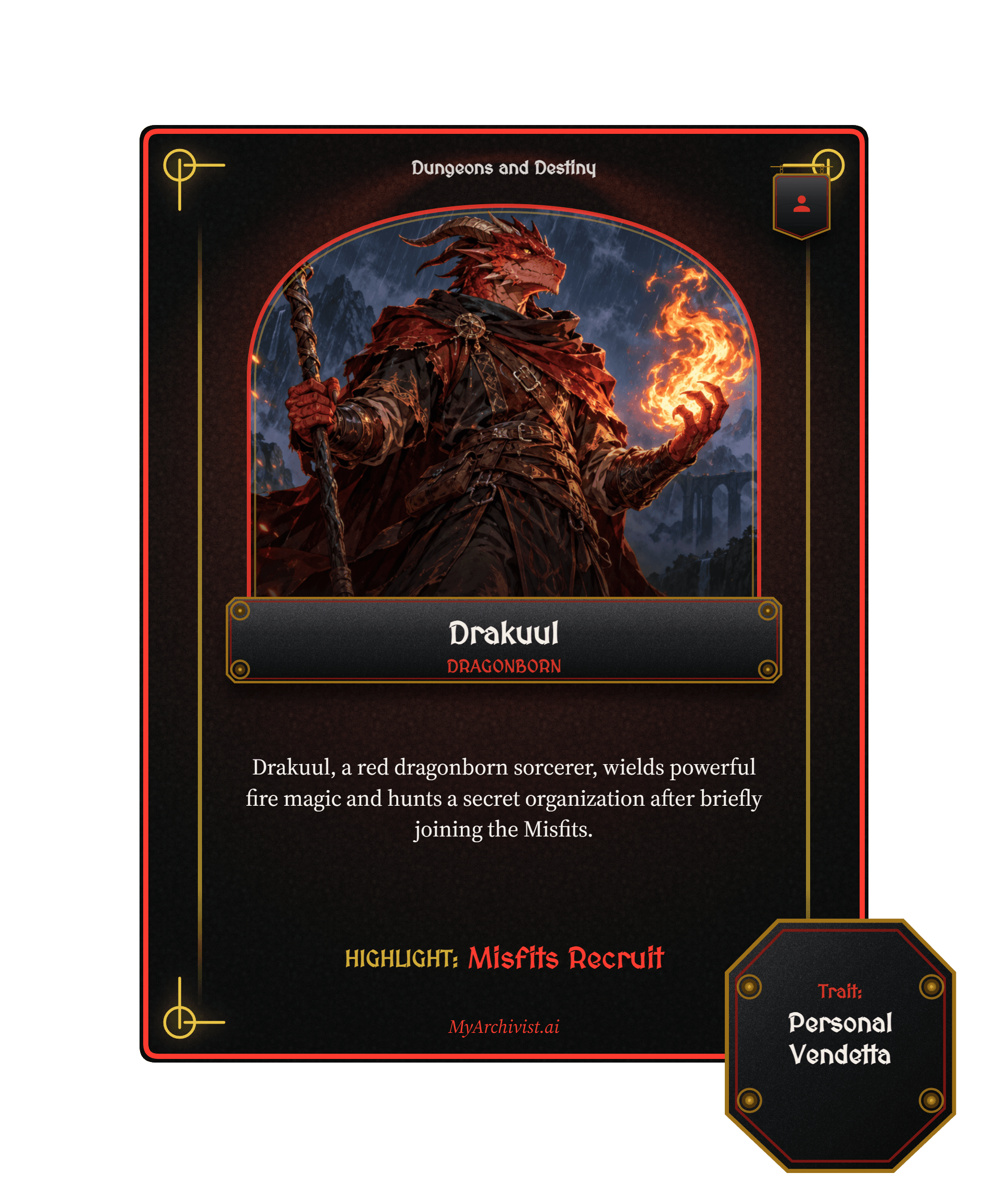Drakuul trading card - Character from Dungeons and Destiny