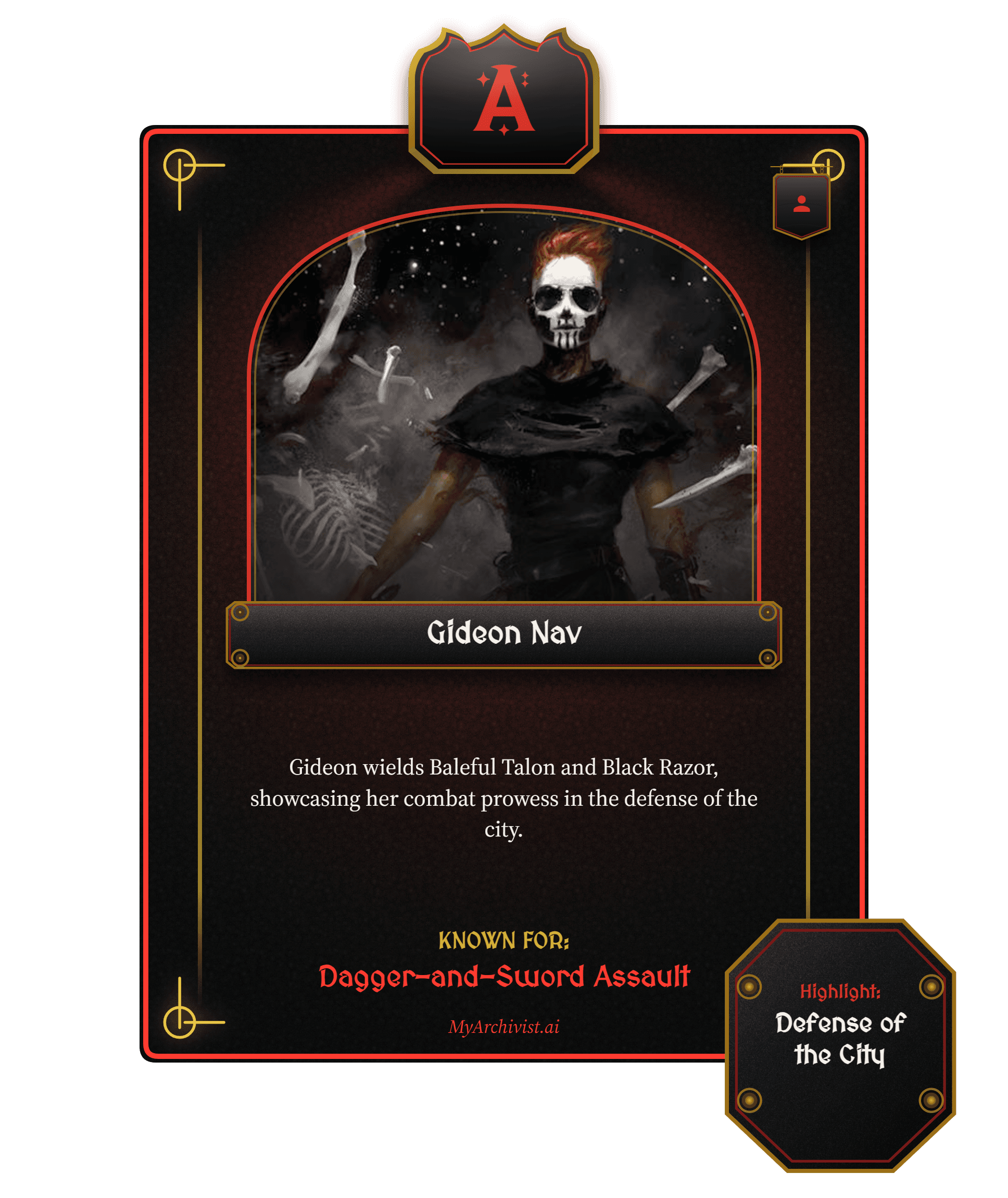 Gideon Nav trading card - Character from Dungeons and Destiny