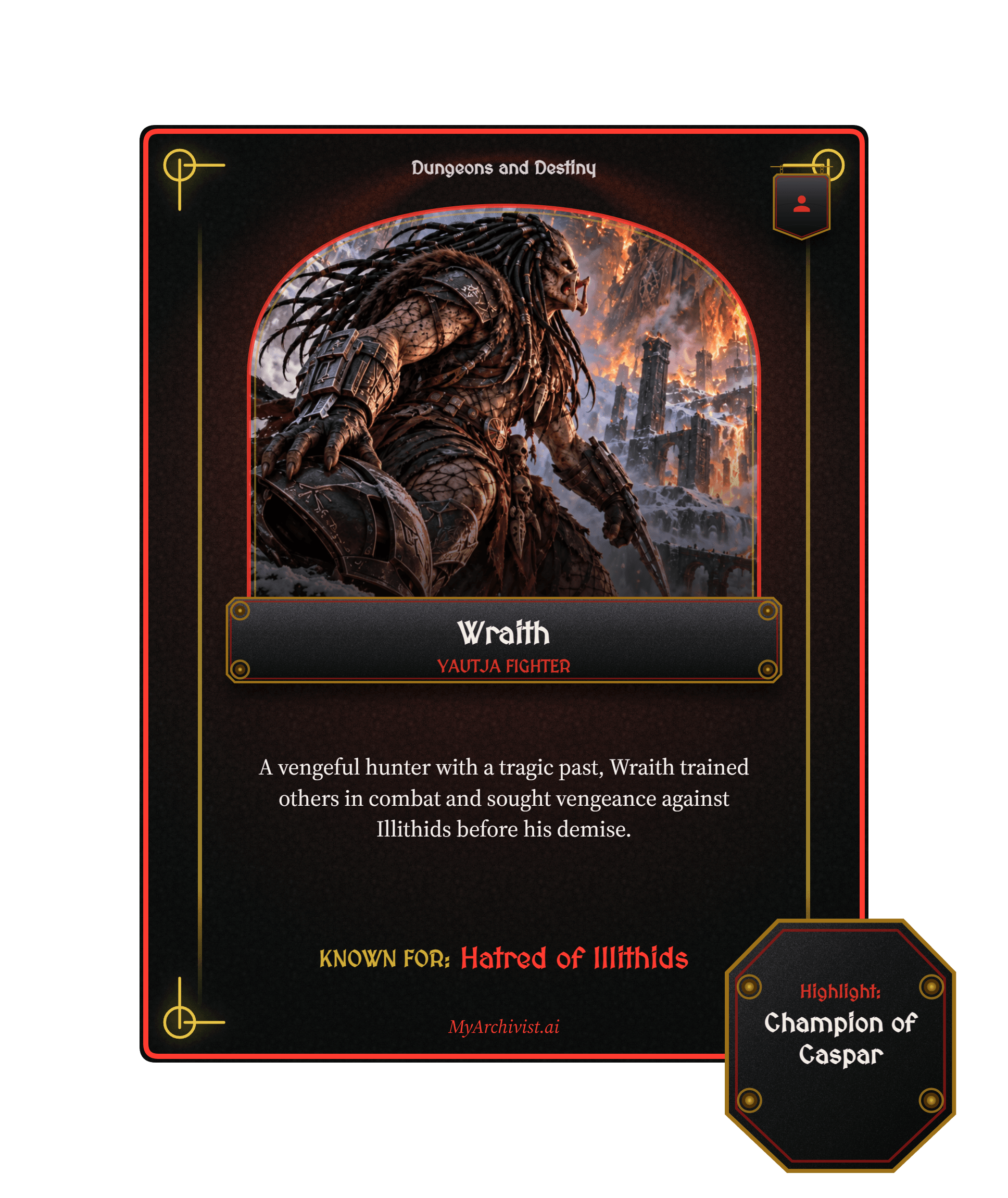 Wraith trading card - Character from Dungeons and Destiny