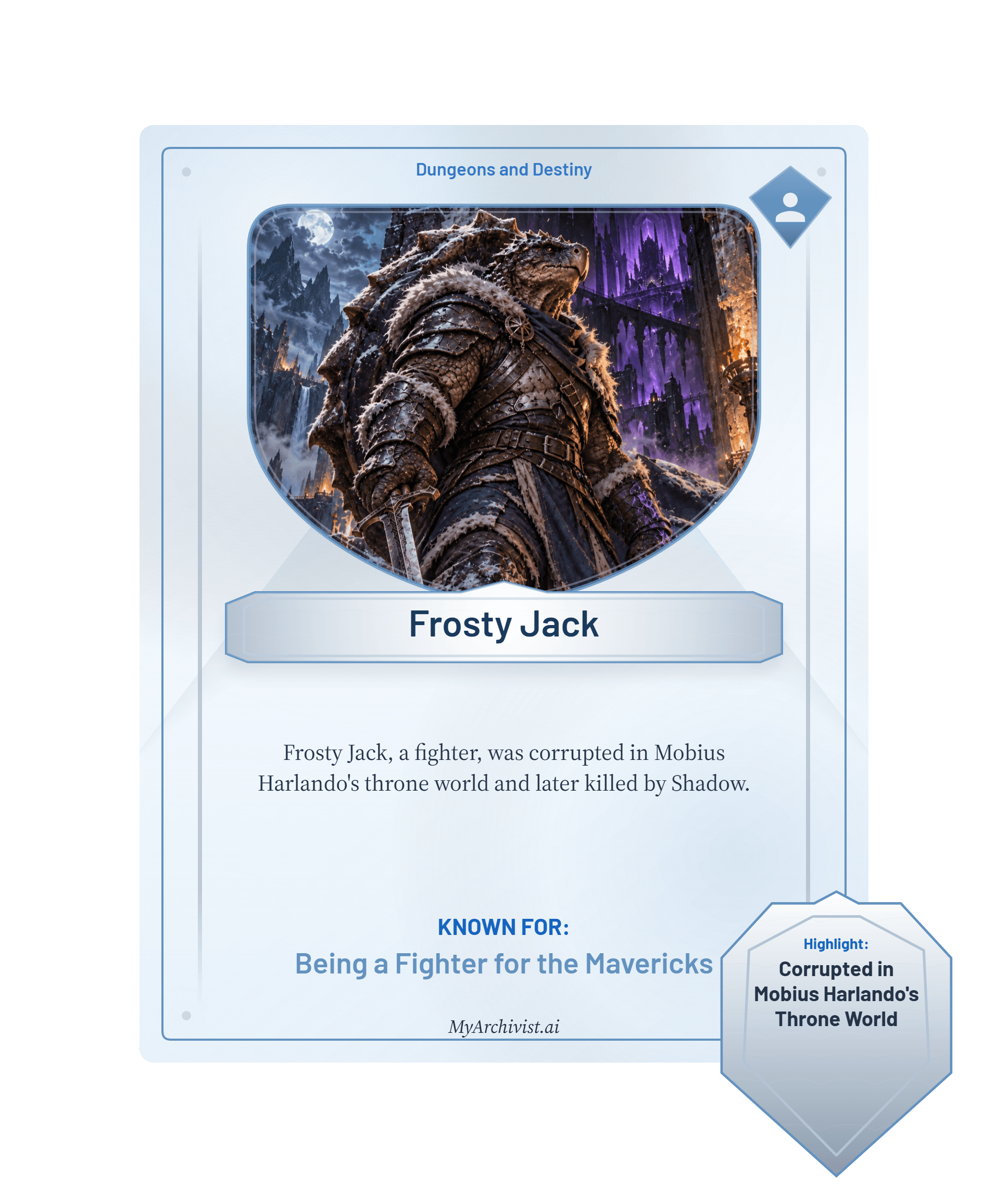 Frosty Jack trading card - Character from Dungeons and Destiny