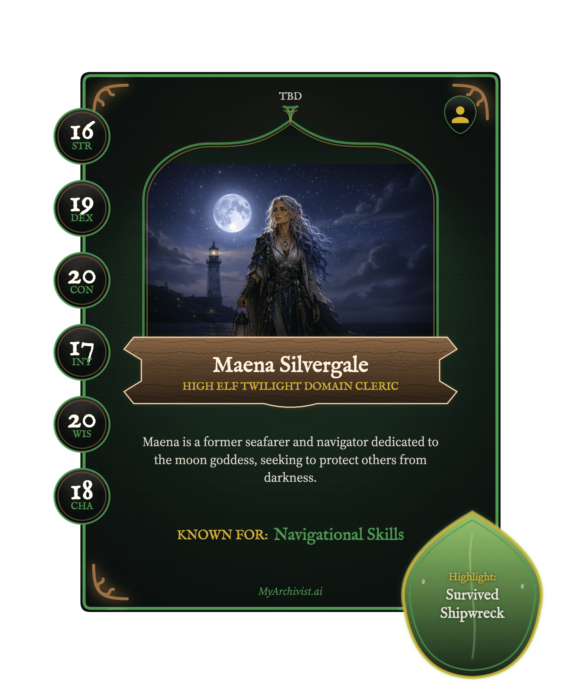 Maena Silvergale trading card - Character from TBD