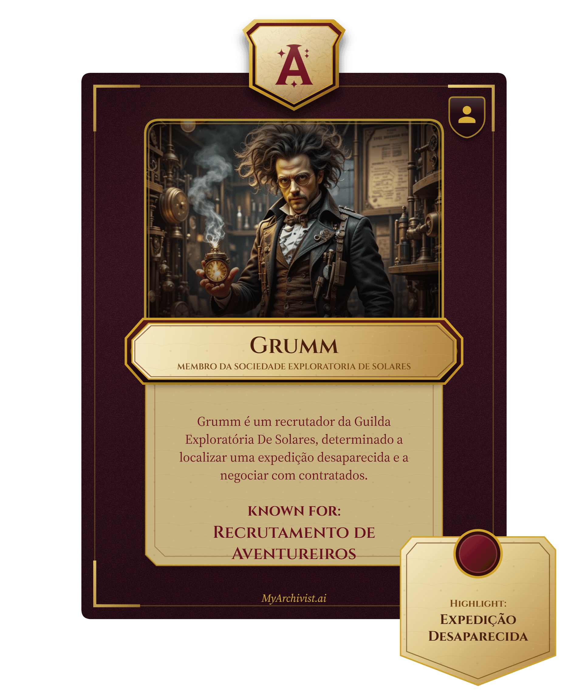 Grumm trading card - Character from Aethelgard Vapor & Escuridão