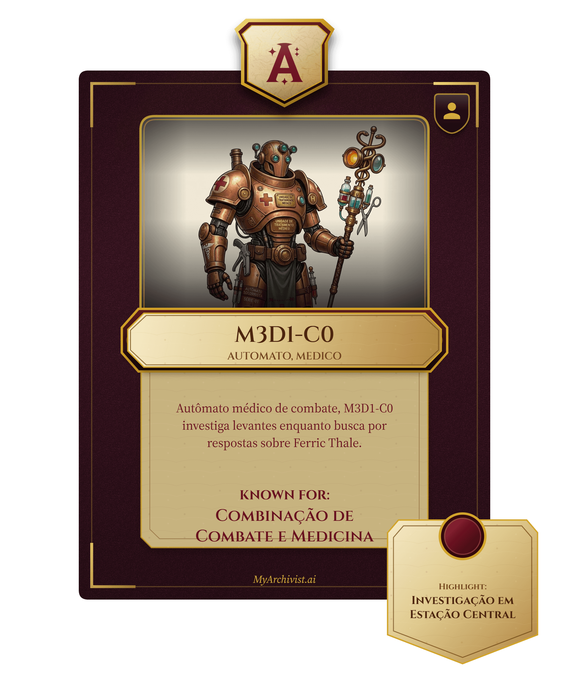 M3D1-C0 trading card - Character from Aethelgard Vapor & Escuridão