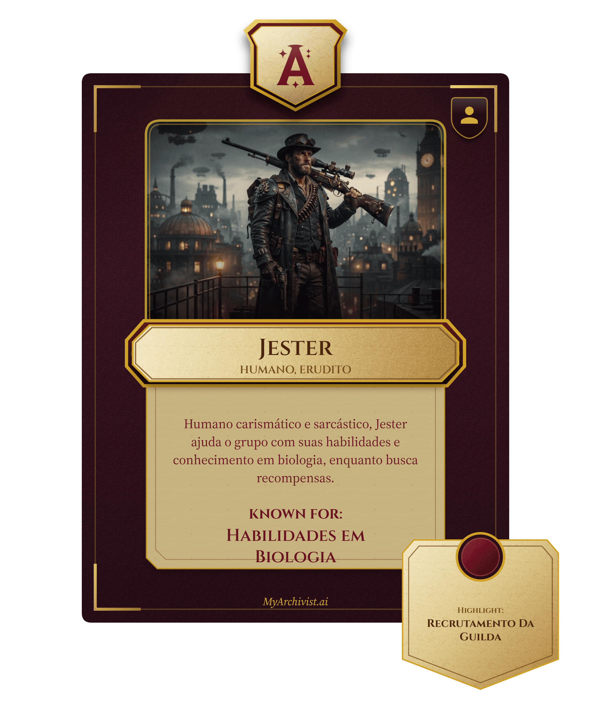 Jester trading card - Character from Aethelgard Vapor & Escuridão