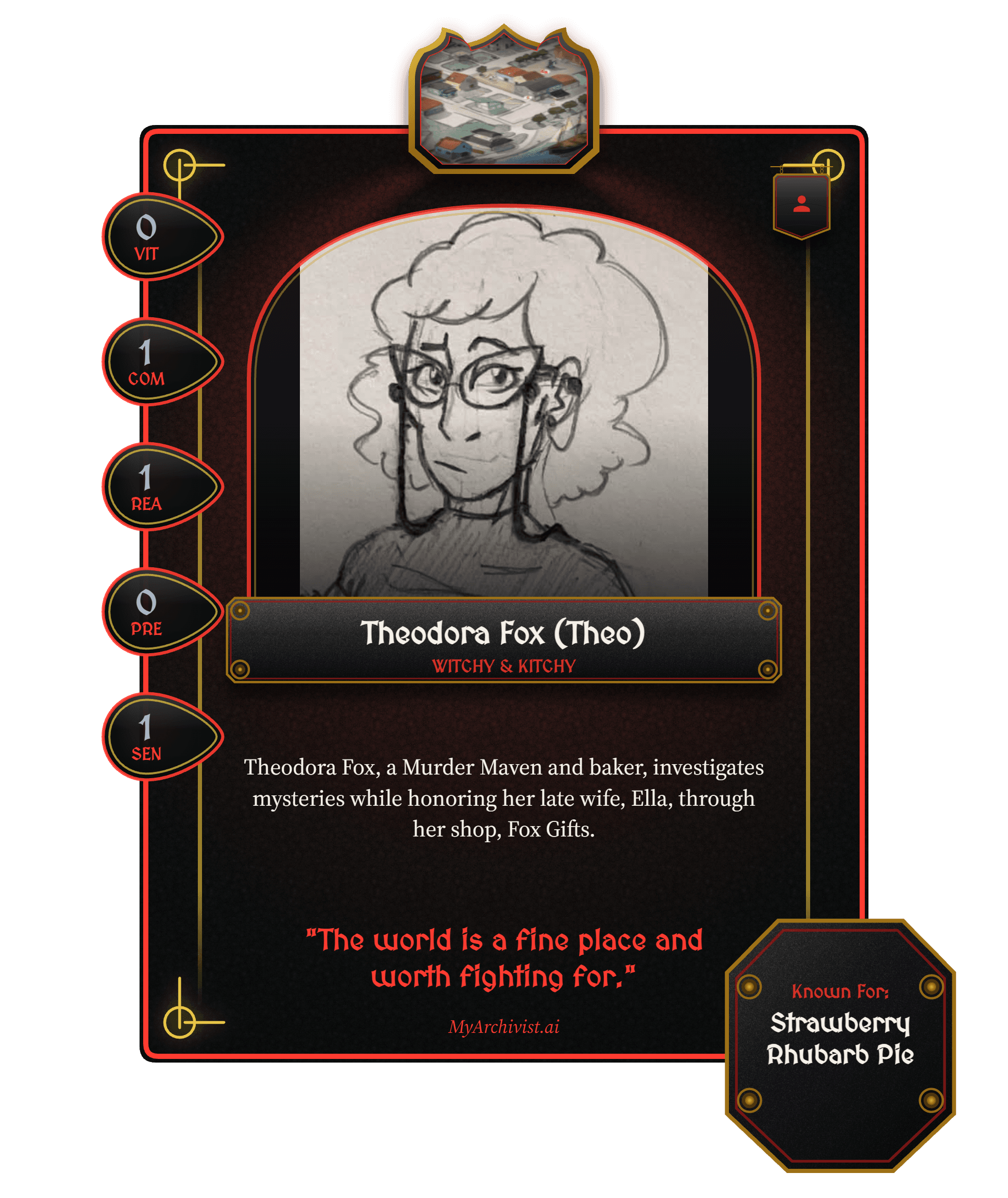 Theodora Fox (Theo) trading card - Character from Brindlewood Bay