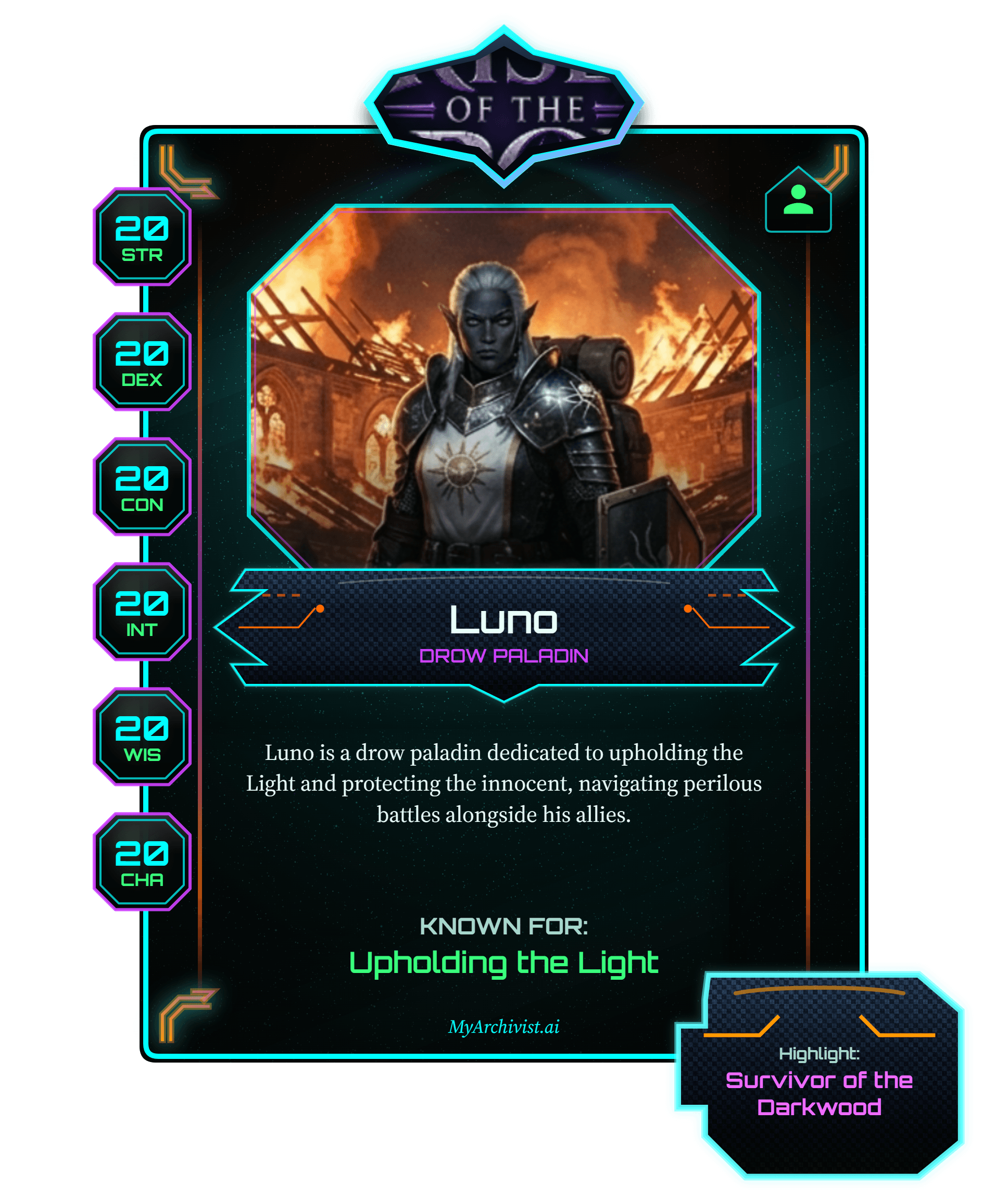 Luno trading card - Character from Rise of the Drow Fridays
