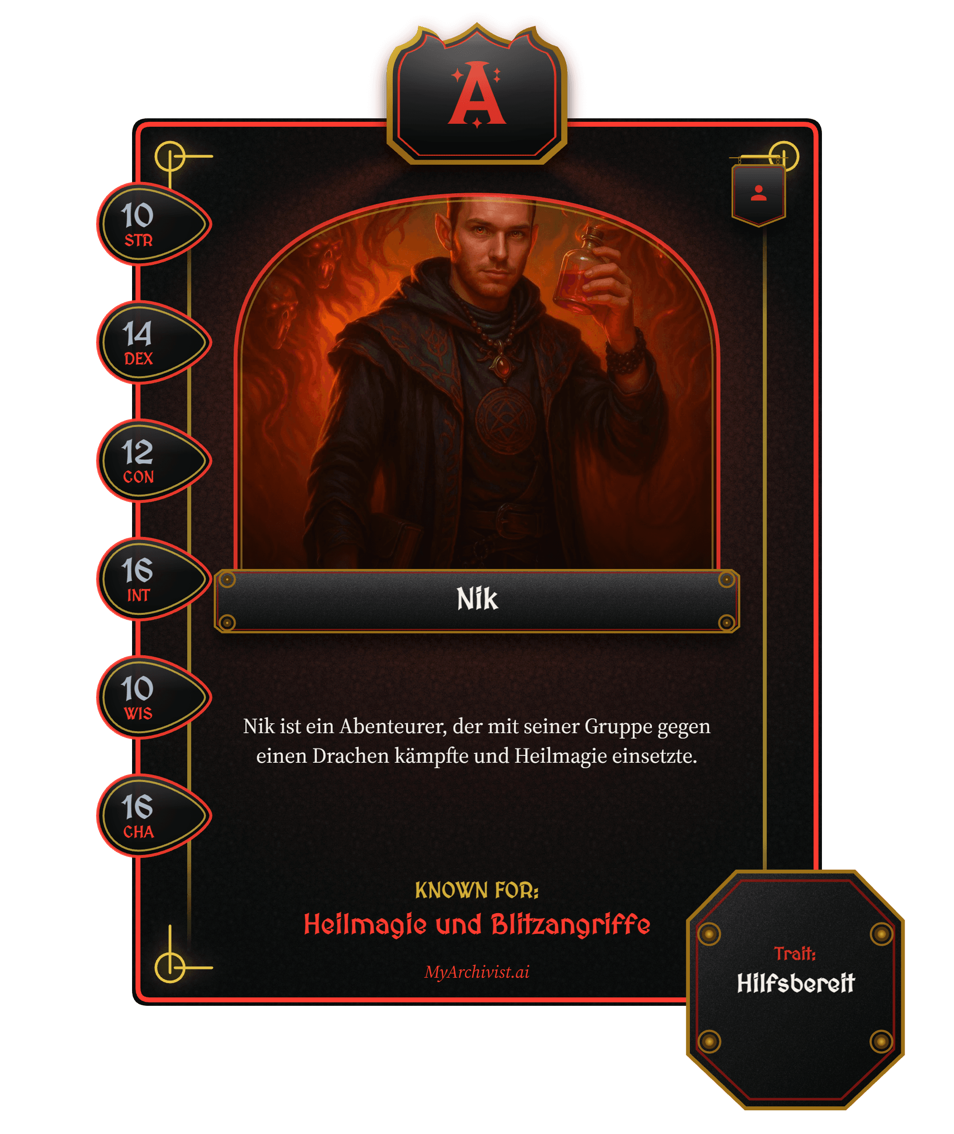 Nik trading card - Character from Abomination Vaults