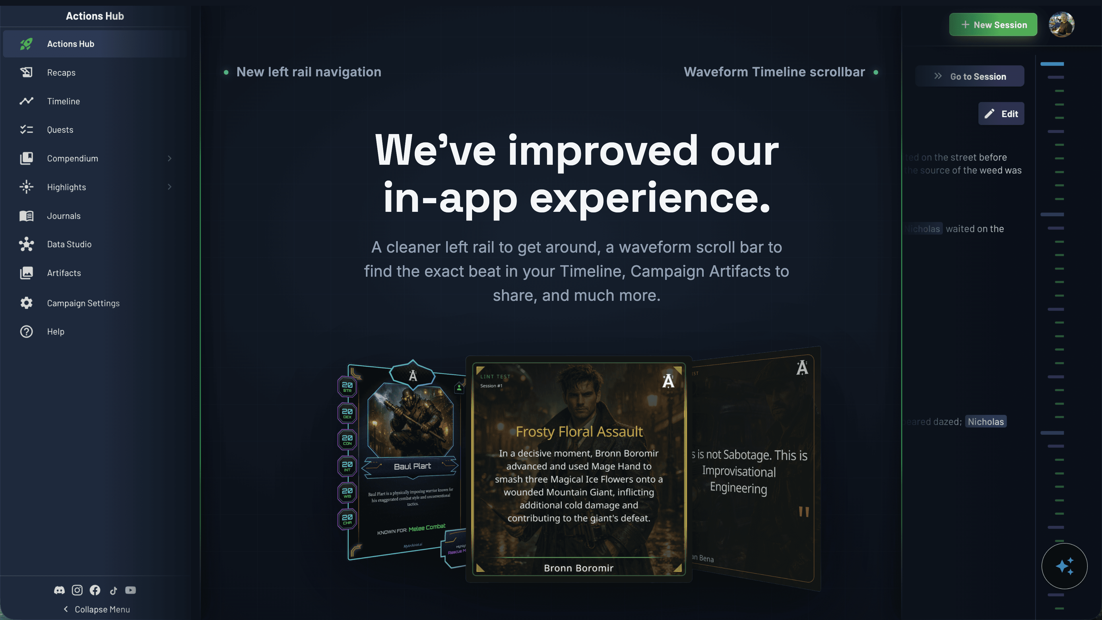 Release modal showing Hero Awards, Session Highlights, Artifacts, and the new UX