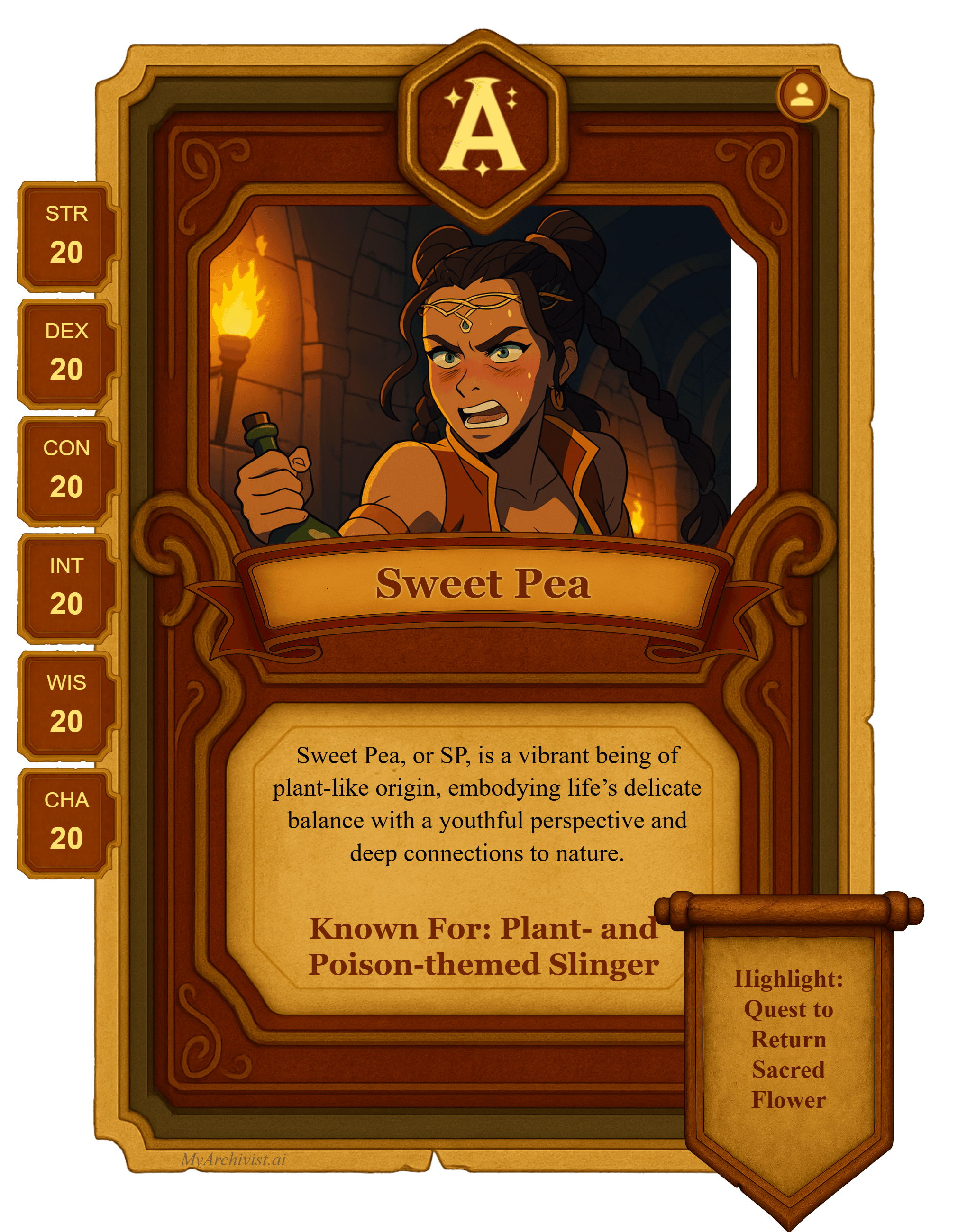 Sweet Pea trading card - Character from Kalinima - Shadows of the Past