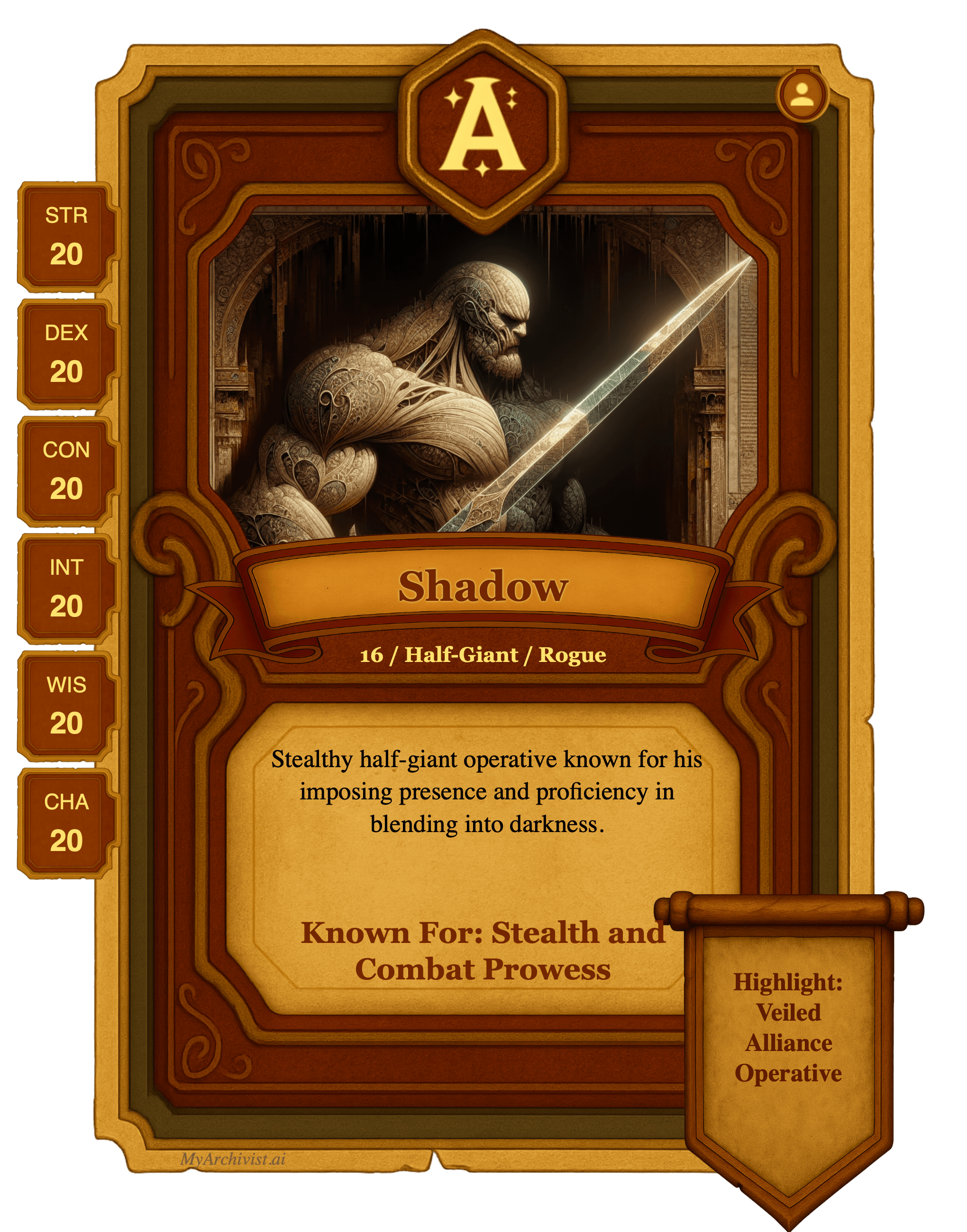 Shadow trading card - Character from Emerald Dreams of Yesterday's Suns