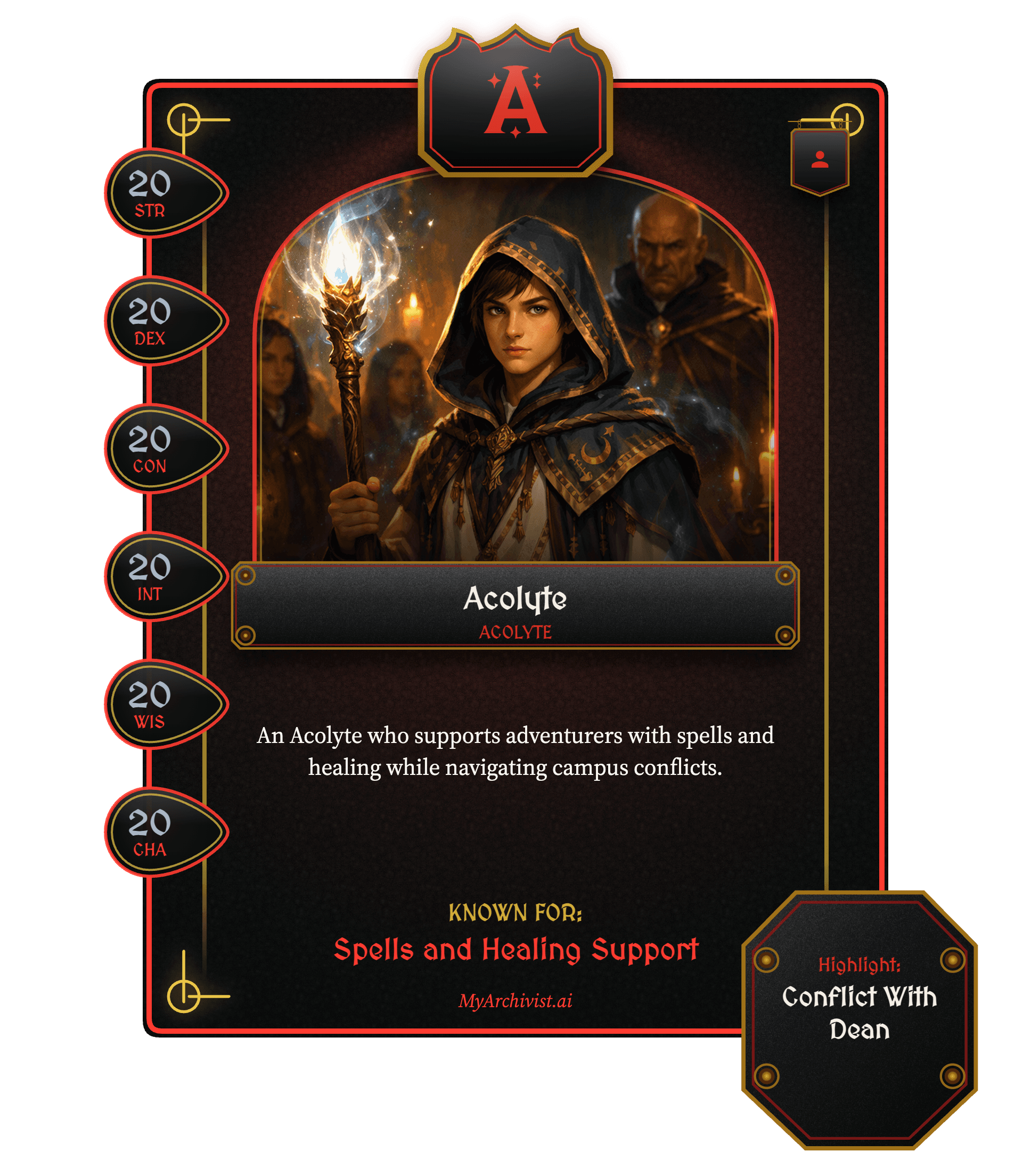 Acolyte trading card - Character from Quest-o-Nomicon